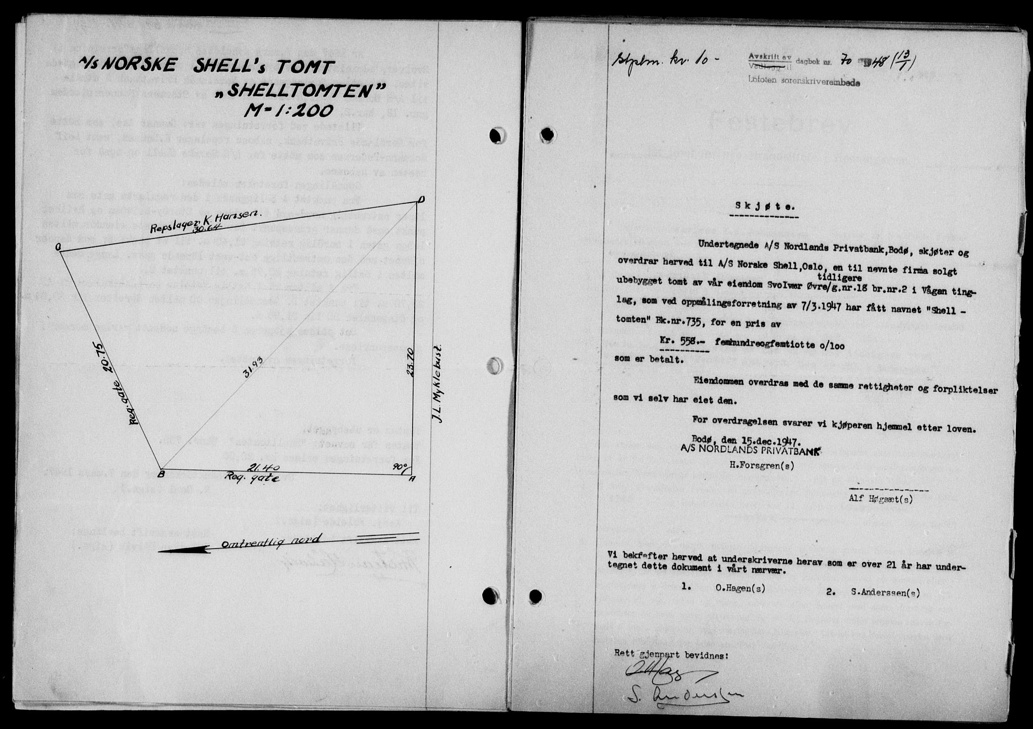 Lofoten sorenskriveri, SAT/A-0017/1/2/2C/L0017a: Mortgage book no. 17a, 1947-1948, Diary no: : 70/1948