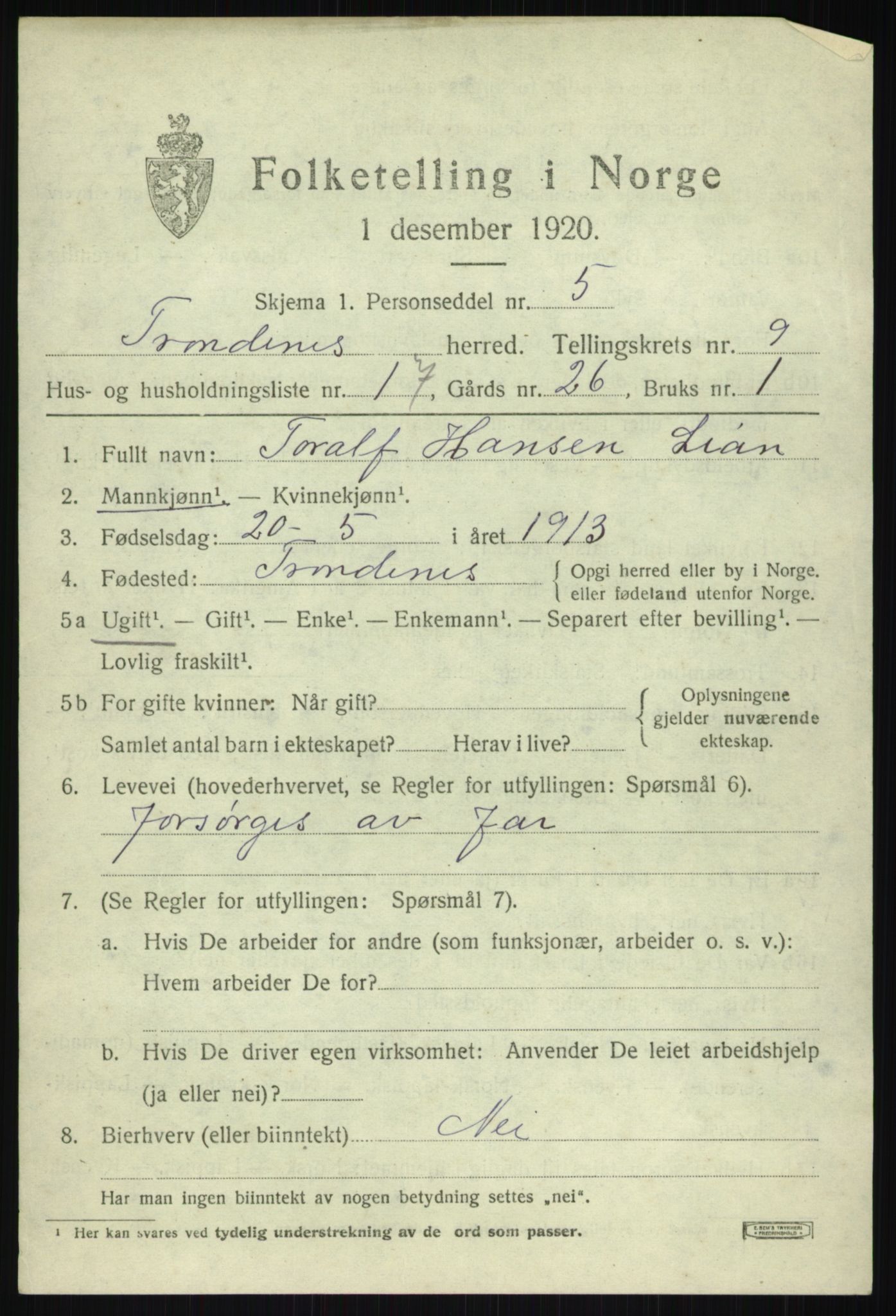 SATØ, 1920 census for Trondenes, 1920, p. 7623
