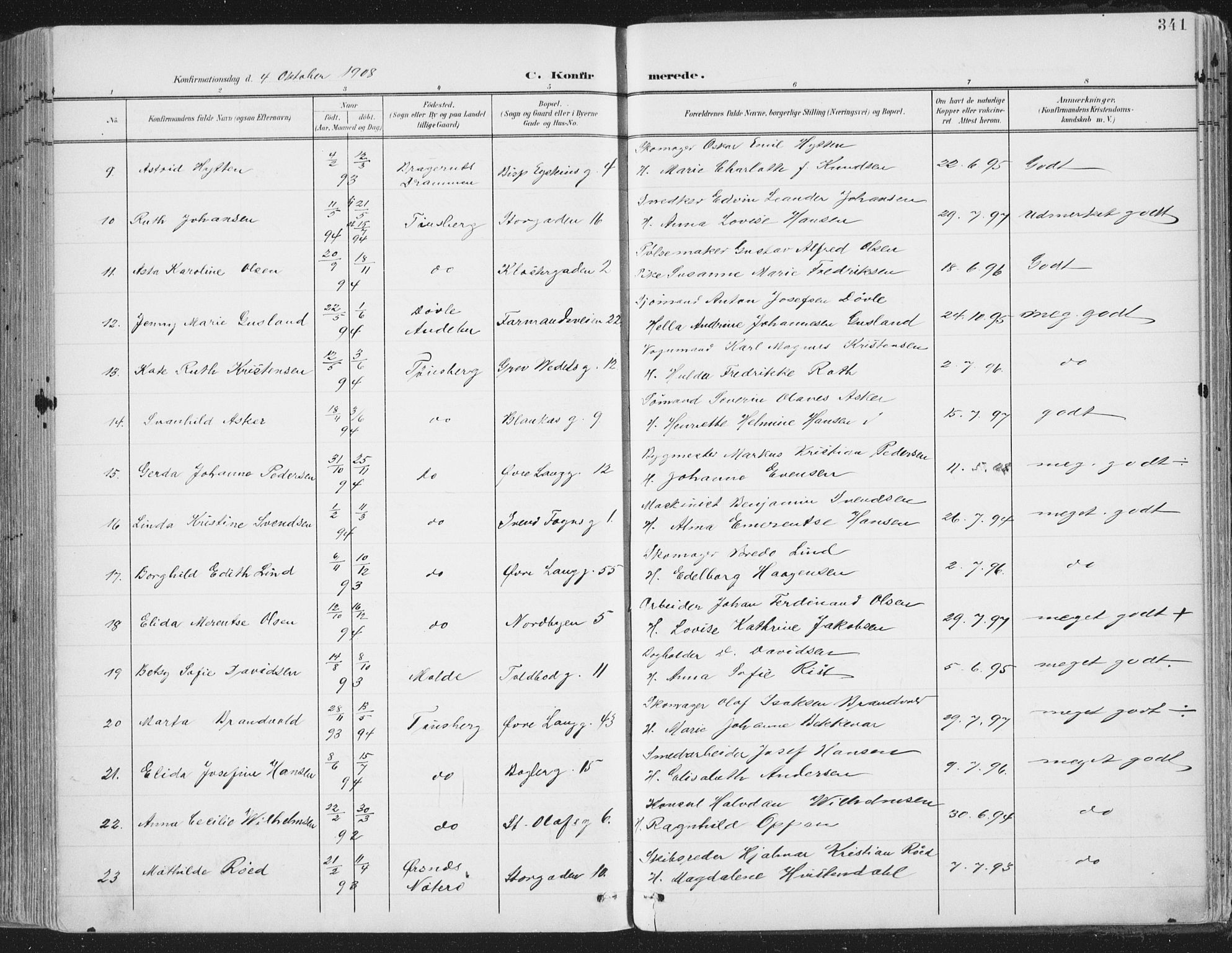 Tønsberg kirkebøker, SAKO/A-330/F/Fa/L0014: Parish register (official) no. I 14, 1900-1913, p. 341