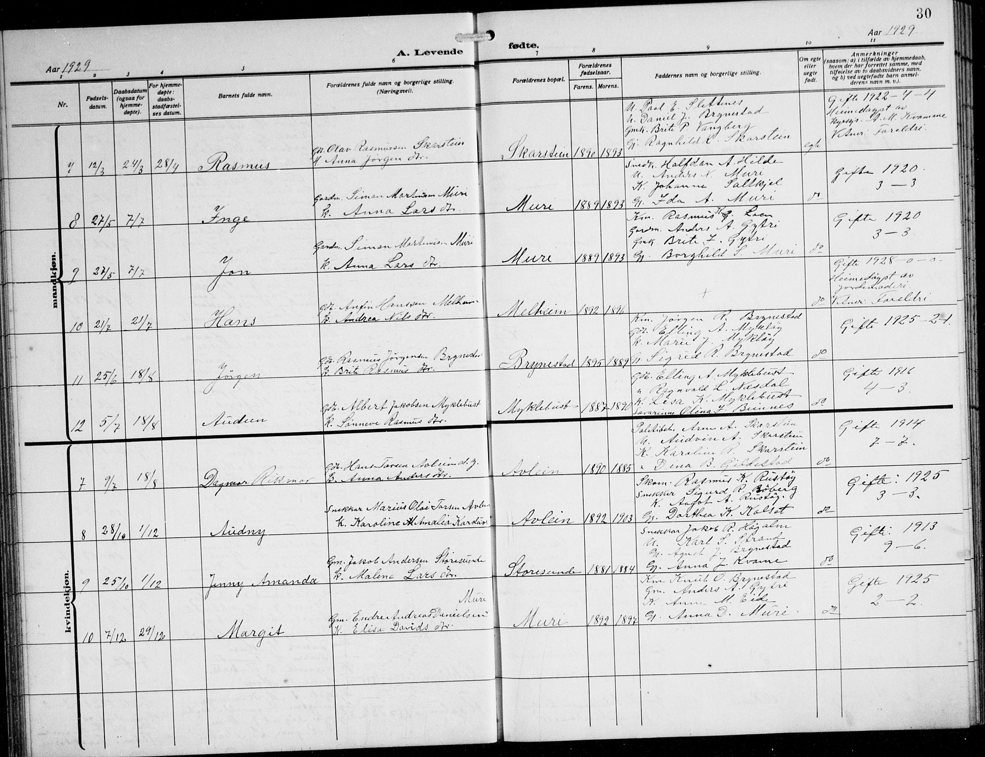 Innvik sokneprestembete, AV/SAB-A-80501: Parish register (copy) no. B 5, 1915-1943, p. 30