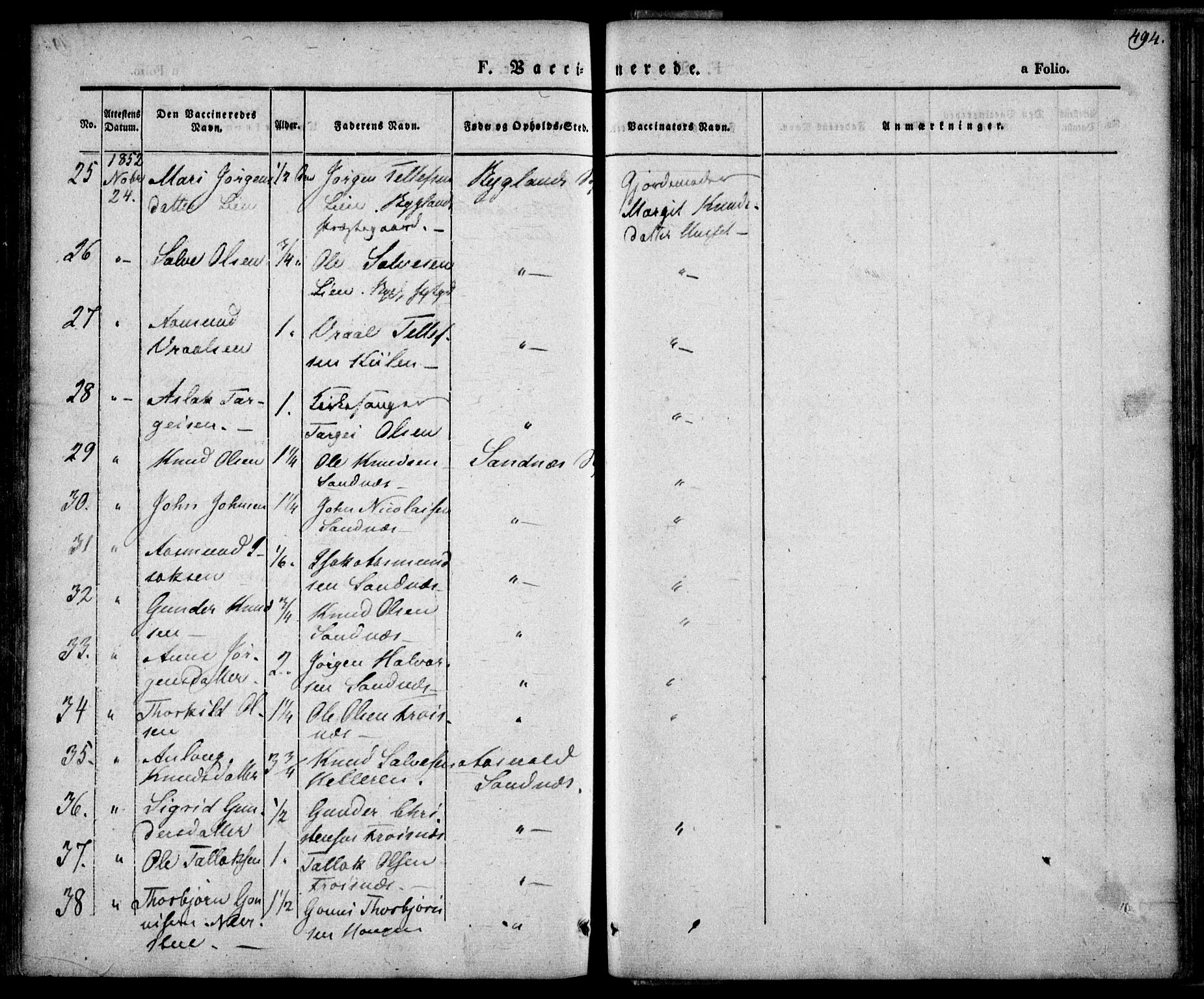 Bygland sokneprestkontor, AV/SAK-1111-0006/F/Fa/Fab/L0004: Parish register (official) no. A 4, 1842-1858, p. 494