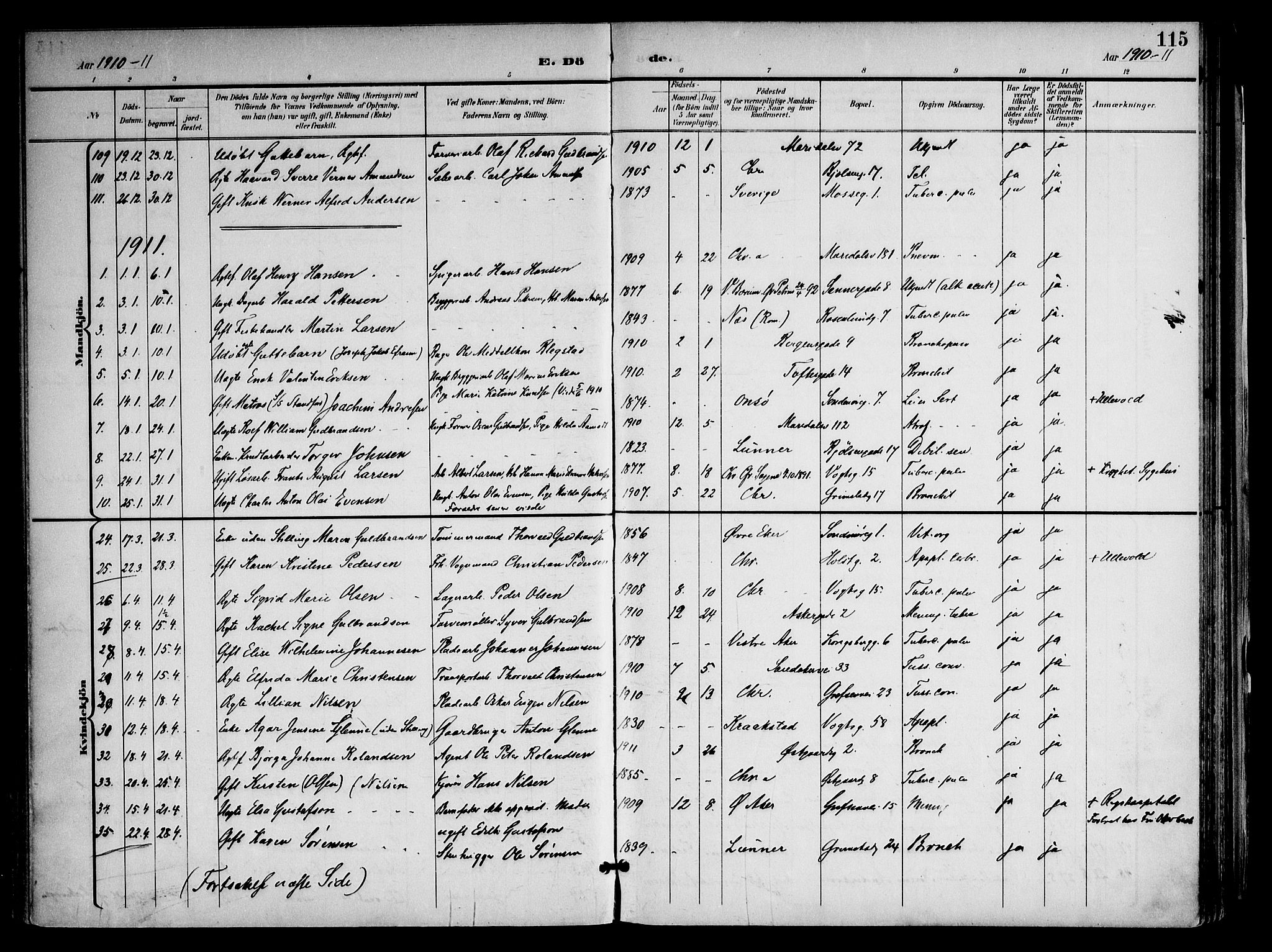 Sagene prestekontor Kirkebøker, SAO/A-10796/F/L0006: Parish register (official) no. 6, 1898-1923, p. 115