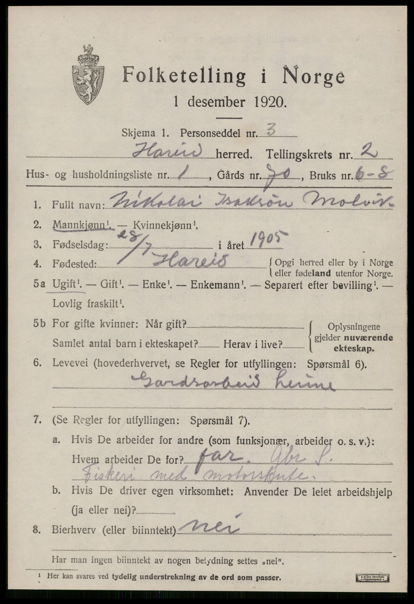 SAT, 1920 census for Hareid, 1920, p. 939