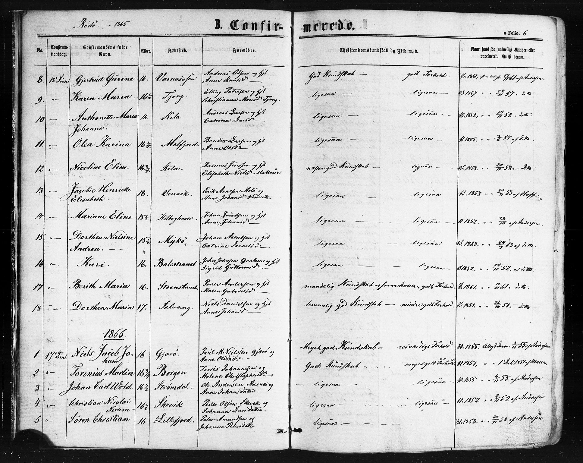 Ministerialprotokoller, klokkerbøker og fødselsregistre - Nordland, AV/SAT-A-1459/841/L0607: Parish register (official) no. 841A11 /1, 1863-1877, p. 6