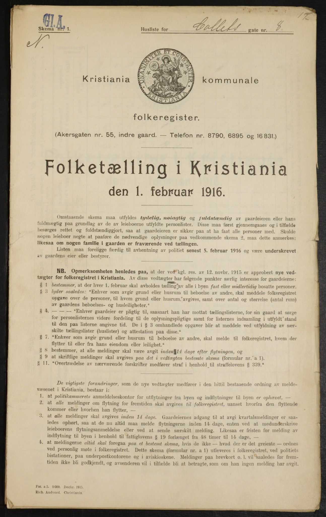 OBA, Municipal Census 1916 for Kristiania, 1916, p. 13112