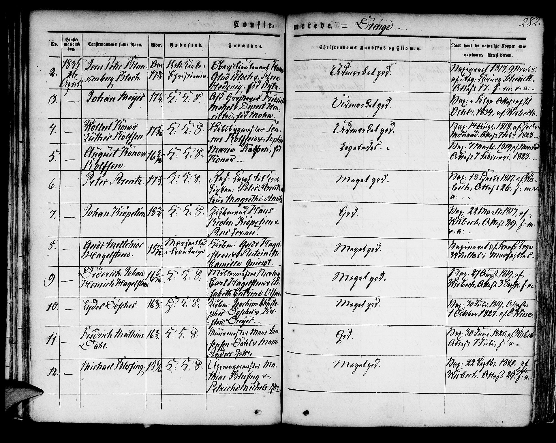 Korskirken sokneprestembete, AV/SAB-A-76101/H/Hab: Parish register (copy) no. A 5II, 1831-1844, p. 282