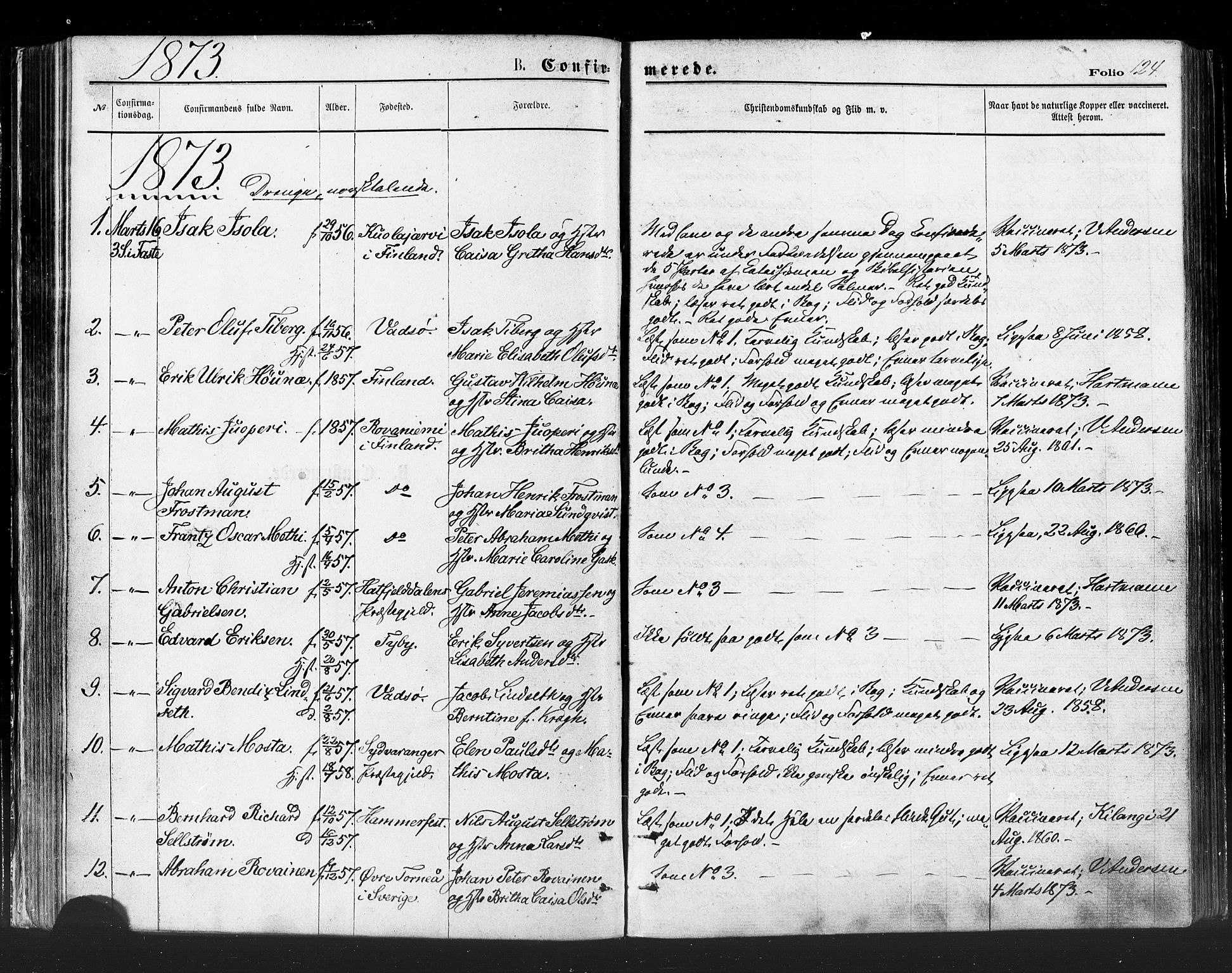 Vadsø sokneprestkontor, SATØ/S-1325/H/Ha/L0005kirke: Parish register (official) no. 5, 1873-1884, p. 124