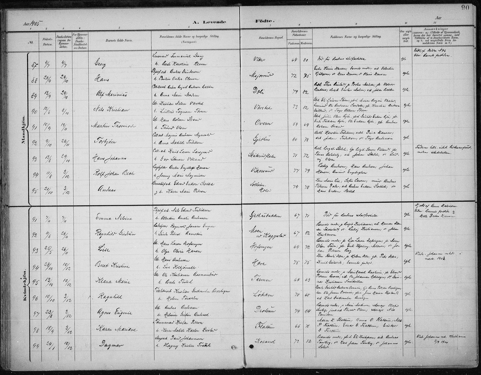 Modum kirkebøker, AV/SAKO-A-234/F/Fa/L0013: Parish register (official) no. 13, 1899-1907, p. 90