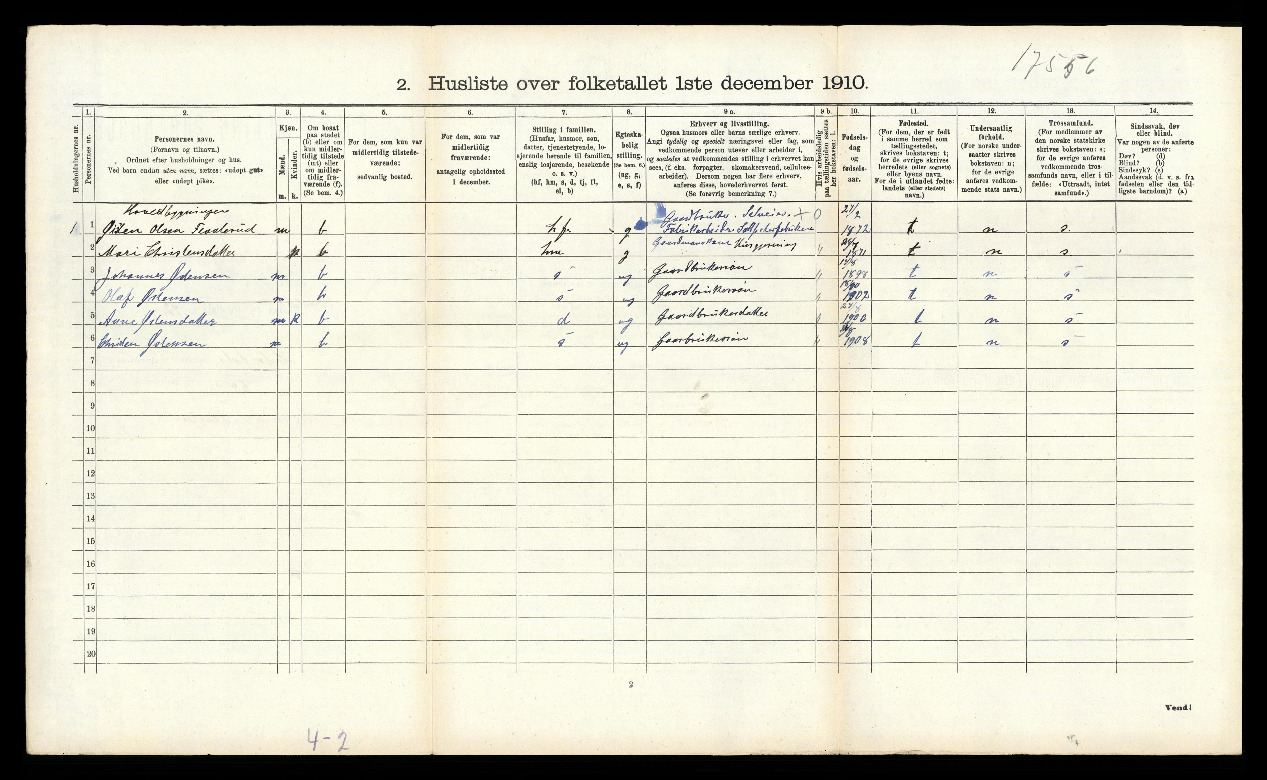 RA, 1910 census for Heddal, 1910, p. 1786