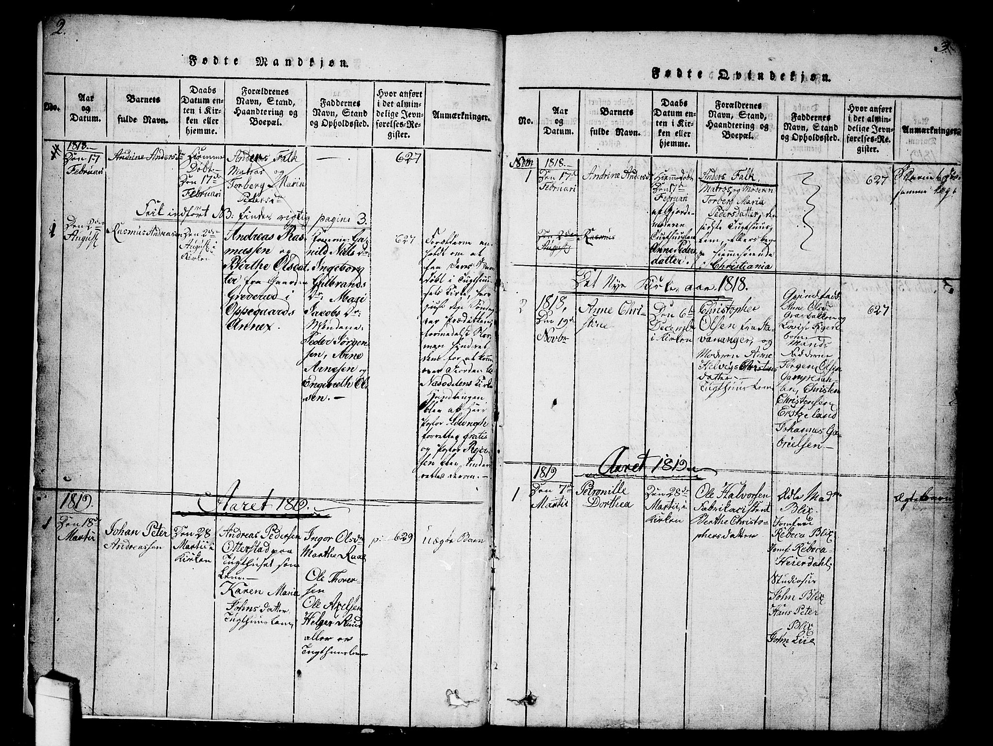 Kristiania tukthusprest Kirkebøker, SAO/A-10881/G/Ga/L0001: Parish register (copy) no. 1, 1818-1857, p. 2-3