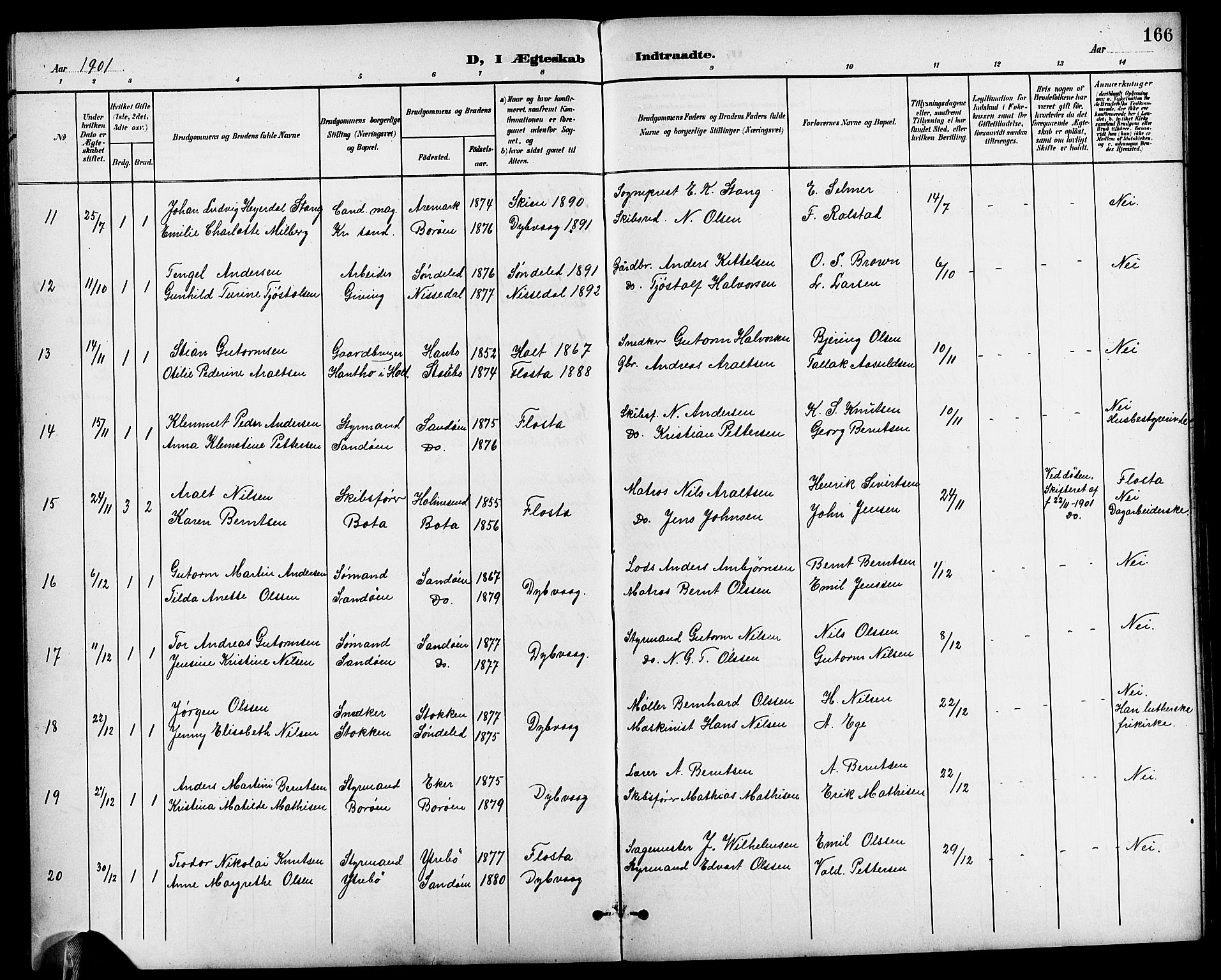 Dypvåg sokneprestkontor, AV/SAK-1111-0007/F/Fb/Fba/L0014: Parish register (copy) no. B 14, 1901-1922, p. 166