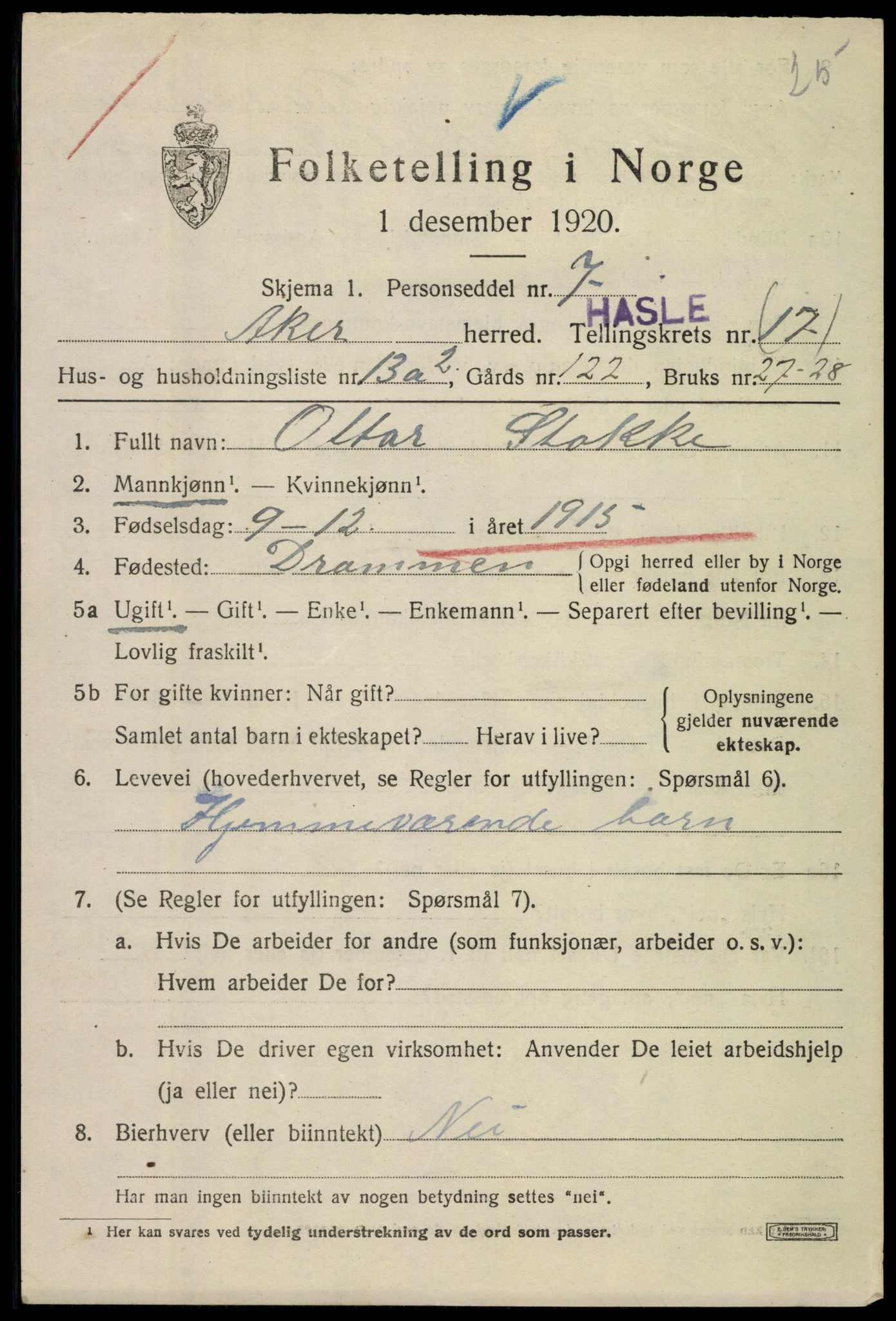 SAO, 1920 census for Aker, 1920, p. 106322