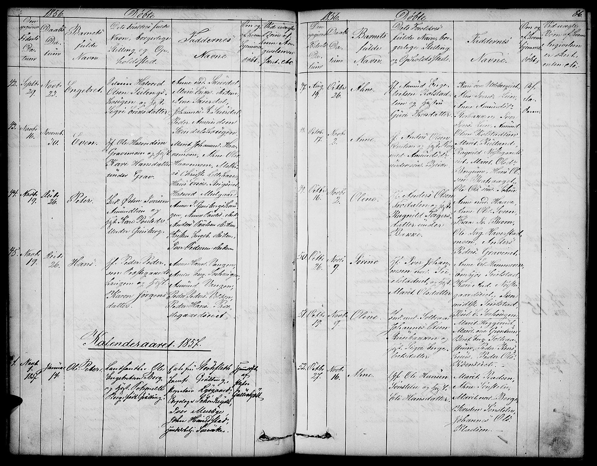 Sør-Fron prestekontor, SAH/PREST-010/H/Ha/Hab/L0001: Parish register (copy) no. 1, 1844-1863, p. 86