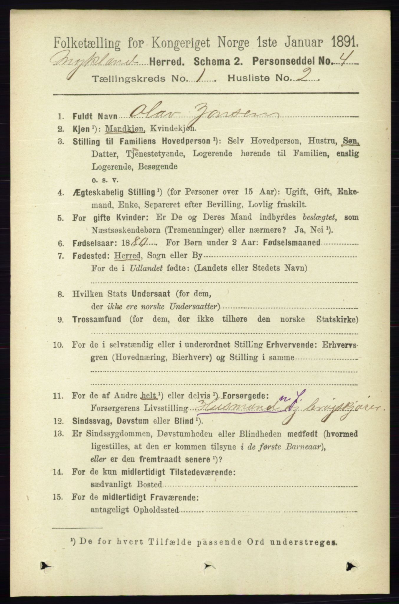 RA, 1891 census for 0932 Mykland, 1891, p. 55