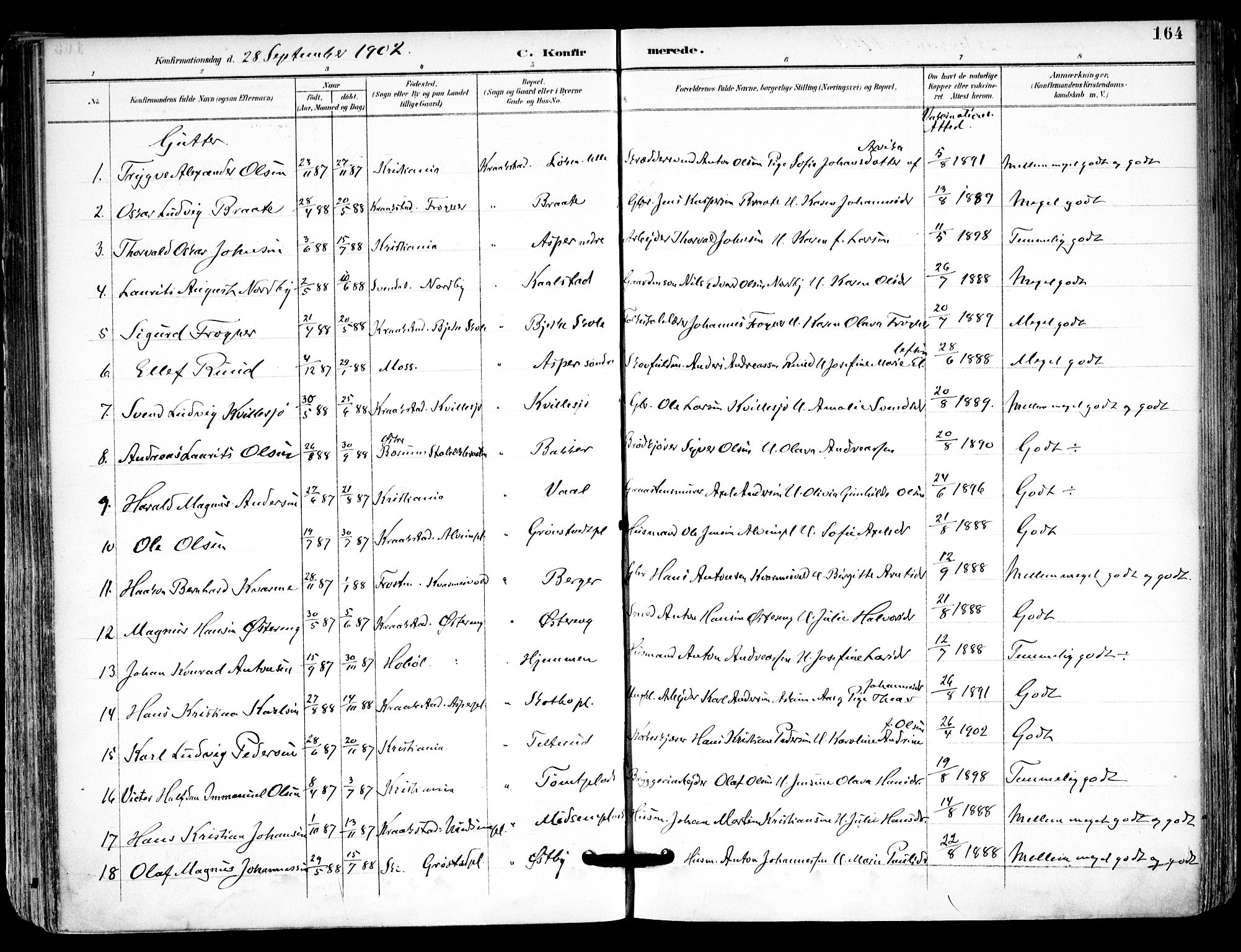 Kråkstad prestekontor Kirkebøker, SAO/A-10125a/F/Fa/L0010: Parish register (official) no. I 10, 1893-1931, p. 164