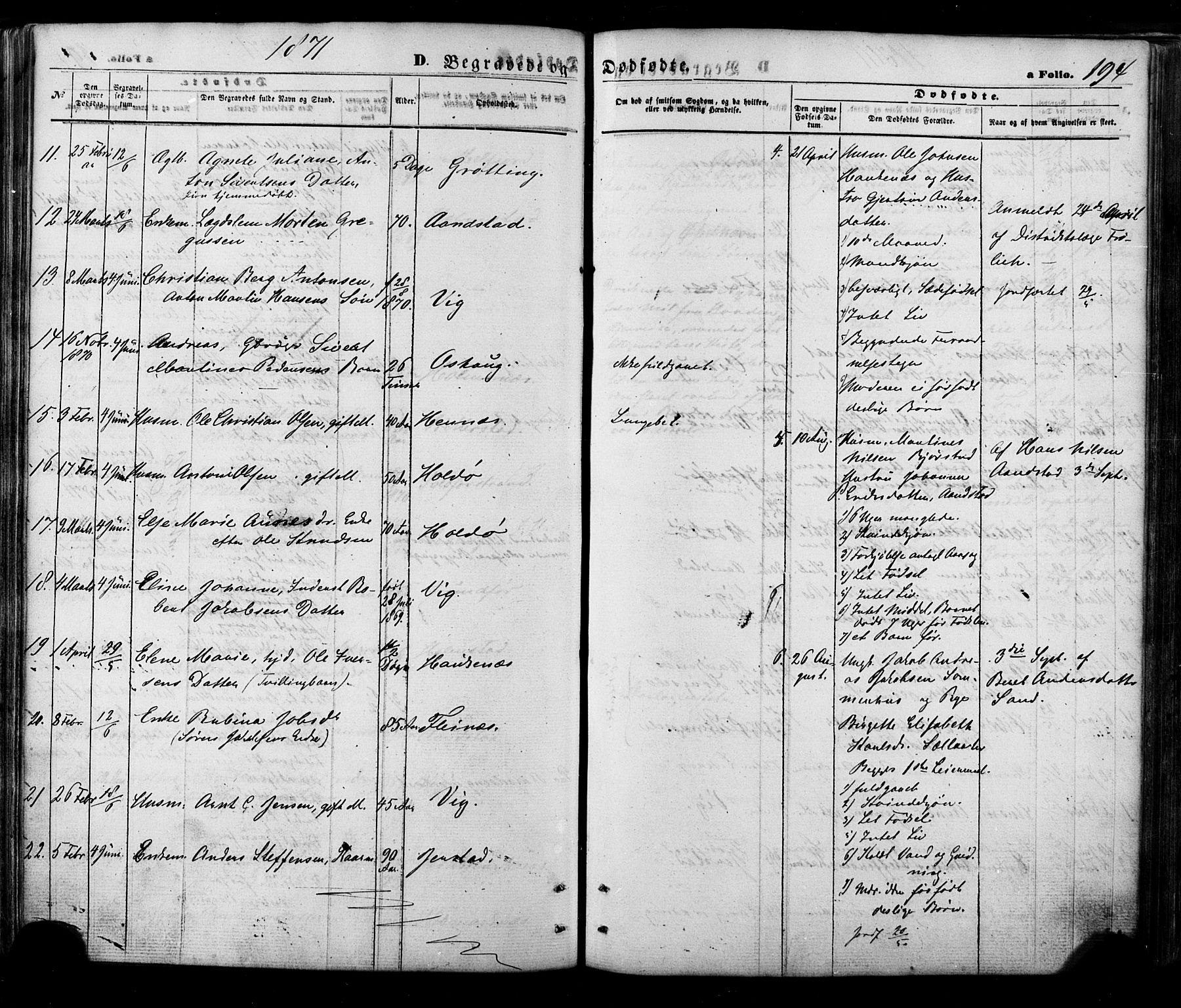 Ministerialprotokoller, klokkerbøker og fødselsregistre - Nordland, AV/SAT-A-1459/888/L1242: Parish register (official) no. 888A08, 1870-1875, p. 194