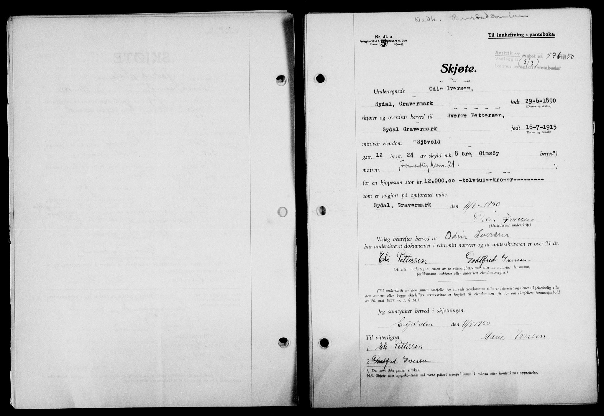 Lofoten sorenskriveri, SAT/A-0017/1/2/2C/L0023a: Mortgage book no. 23a, 1950-1950, Diary no: : 576/1950