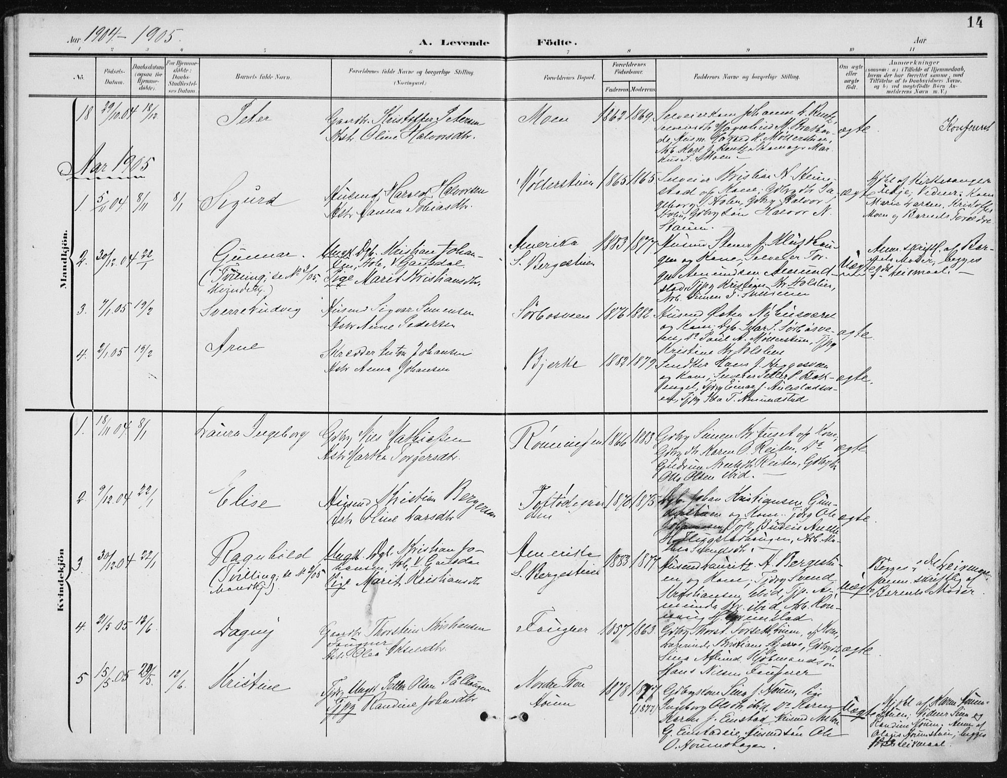 Østre Gausdal prestekontor, SAH/PREST-092/H/Ha/Haa/L0005: Parish register (official) no. 5, 1902-1920, p. 14