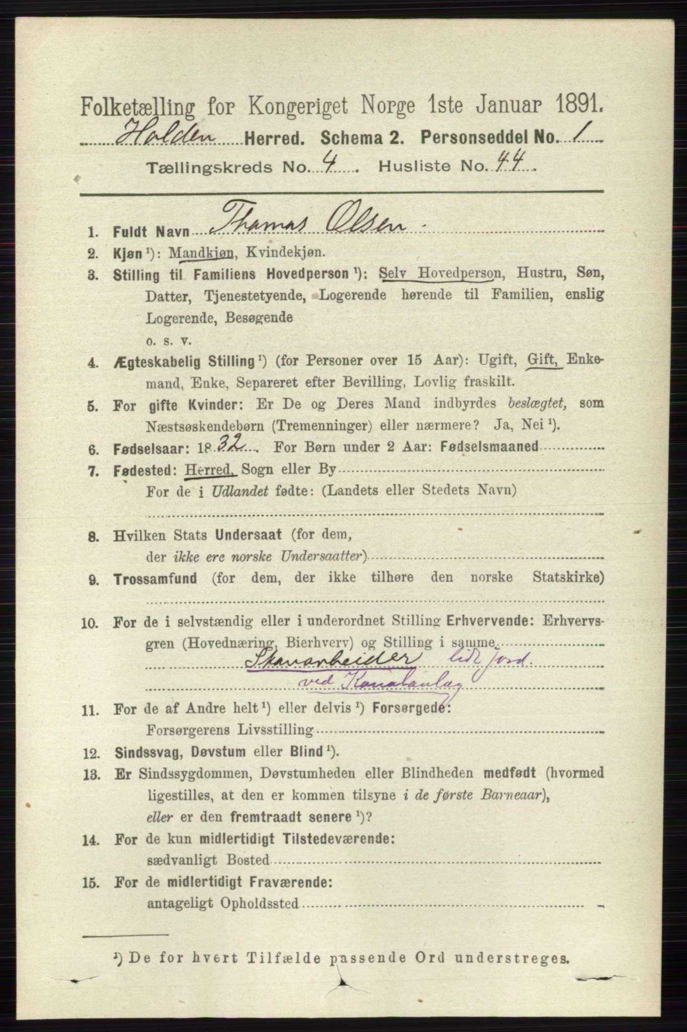 RA, 1891 census for 0819 Holla, 1891, p. 2523