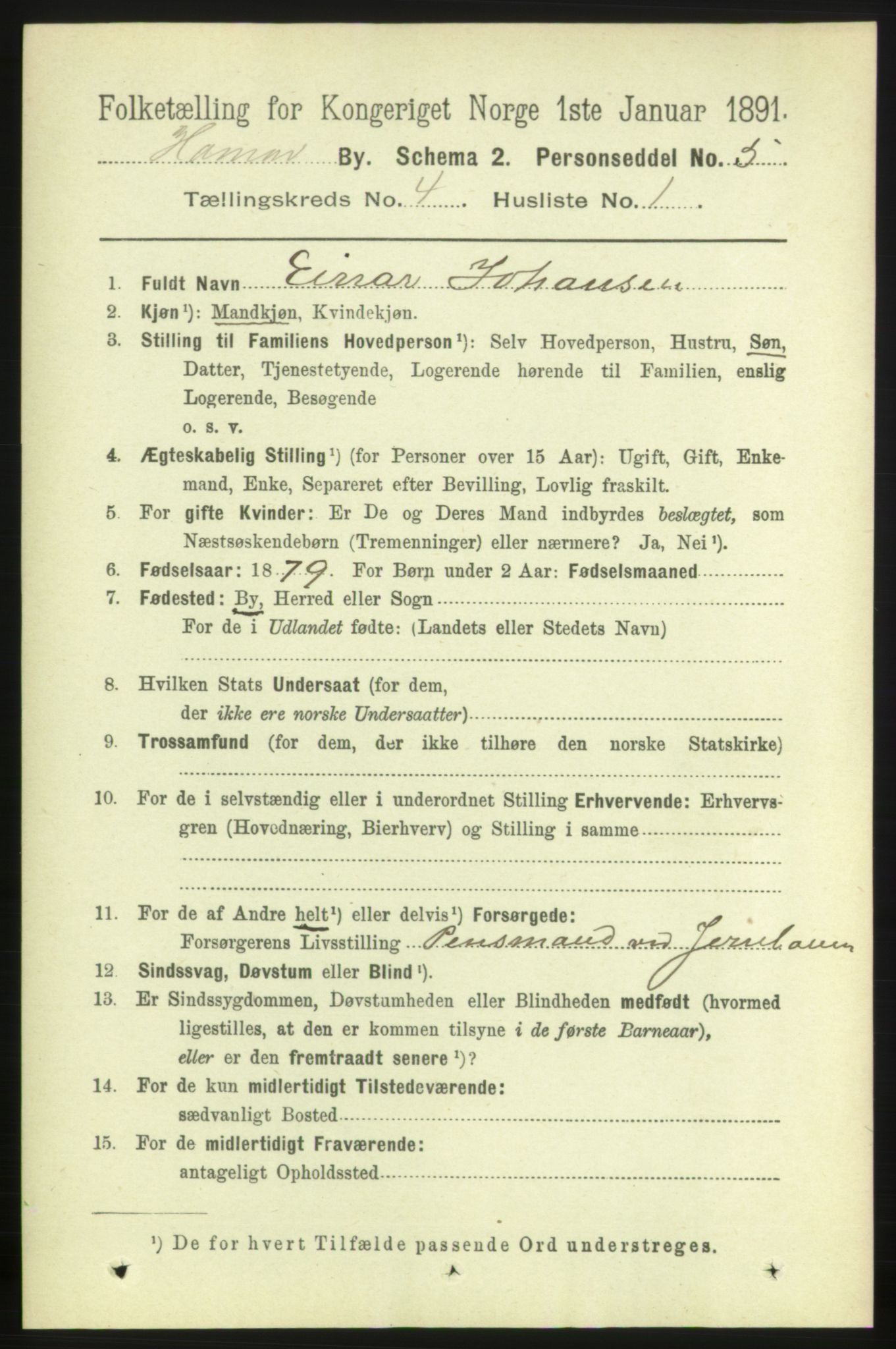 RA, 1891 census for 0401 Hamar, 1891, p. 2698