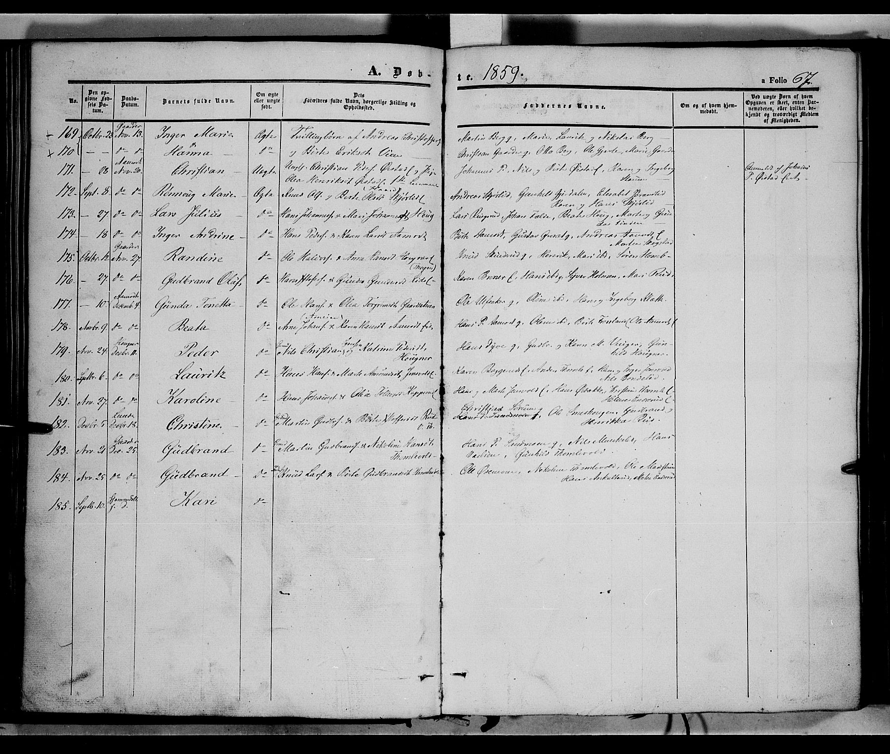 Land prestekontor, SAH/PREST-120/H/Ha/Haa/L0010: Parish register (official) no. 10, 1847-1859, p. 67