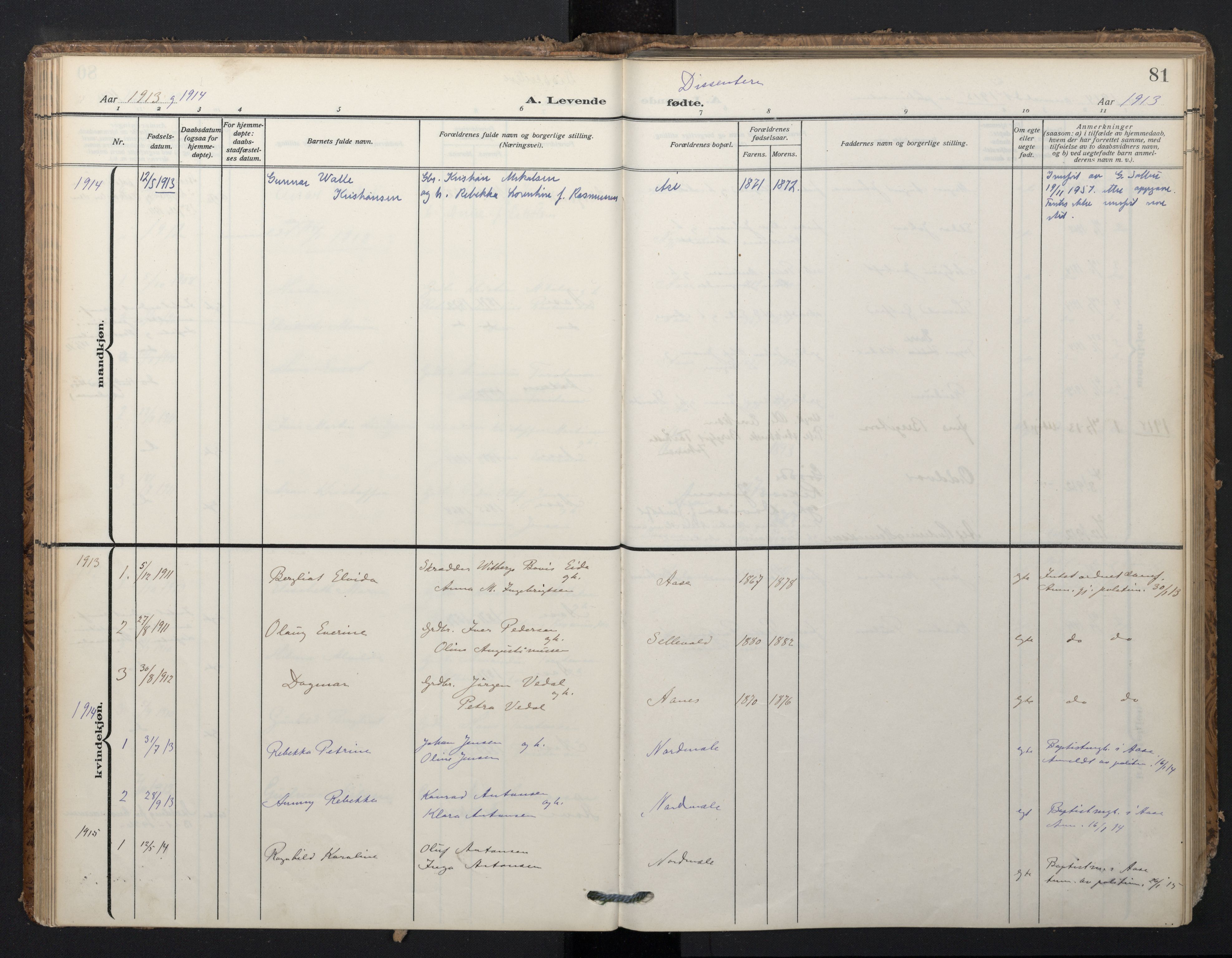 Ministerialprotokoller, klokkerbøker og fødselsregistre - Nordland, SAT/A-1459/897/L1401: Parish register (official) no. 897A08, 1909-1921, p. 81