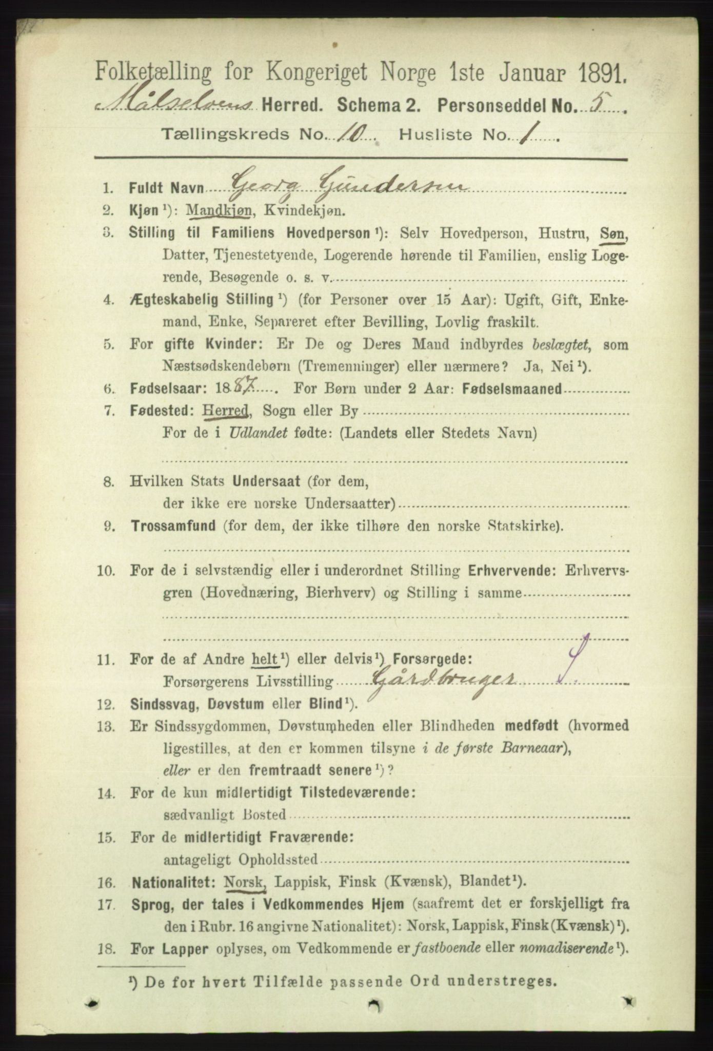 RA, 1891 census for 1924 Målselv, 1891, p. 2989