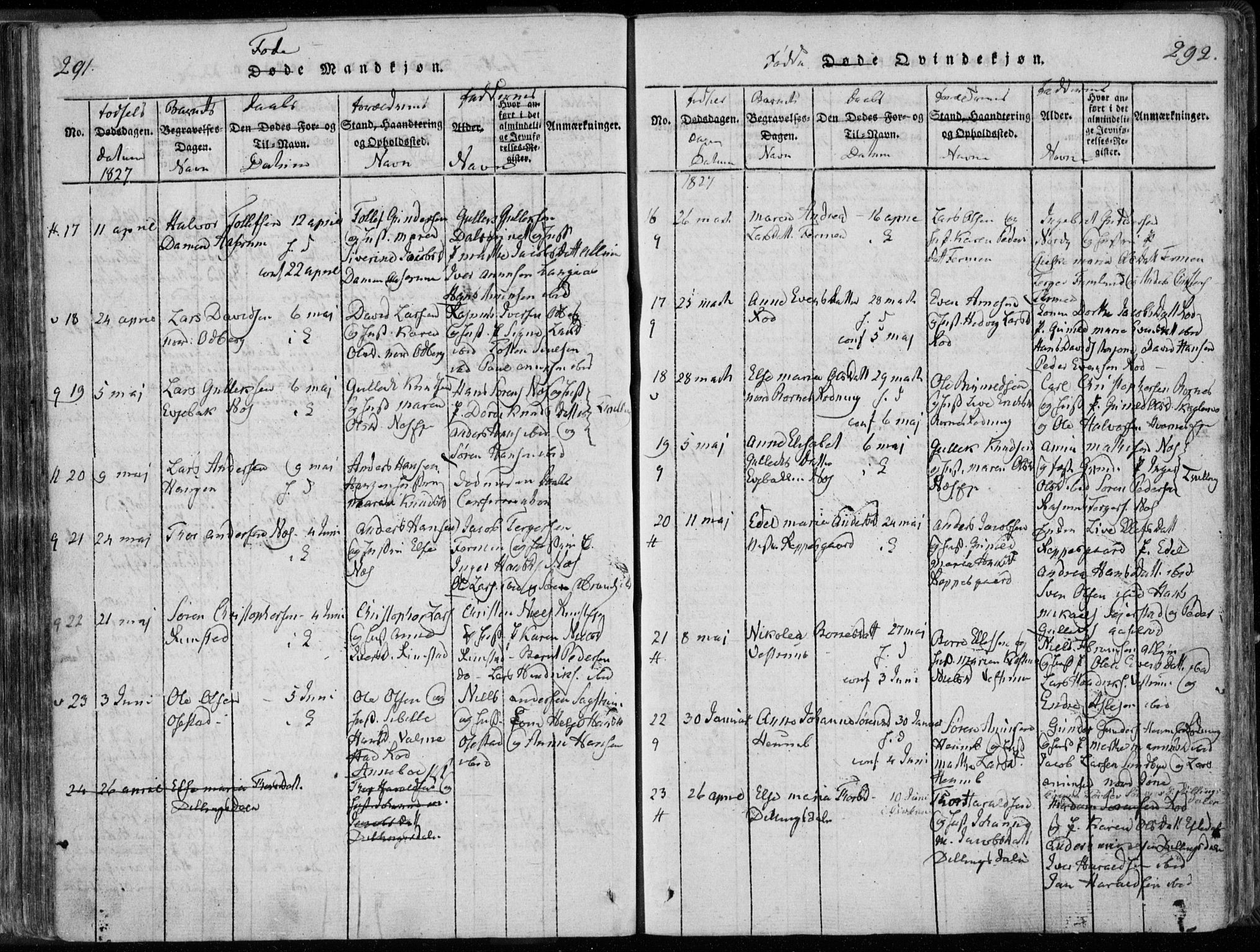 Hedrum kirkebøker, AV/SAKO-A-344/F/Fa/L0004: Parish register (official) no. I 4, 1817-1835, p. 291-292