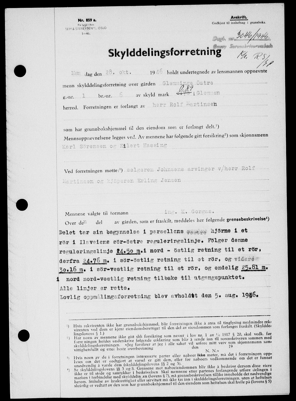 Onsøy sorenskriveri, SAO/A-10474/G/Ga/Gab/L0018: Mortgage book no. II A-18, 1946-1947, Diary no: : 3046/1946