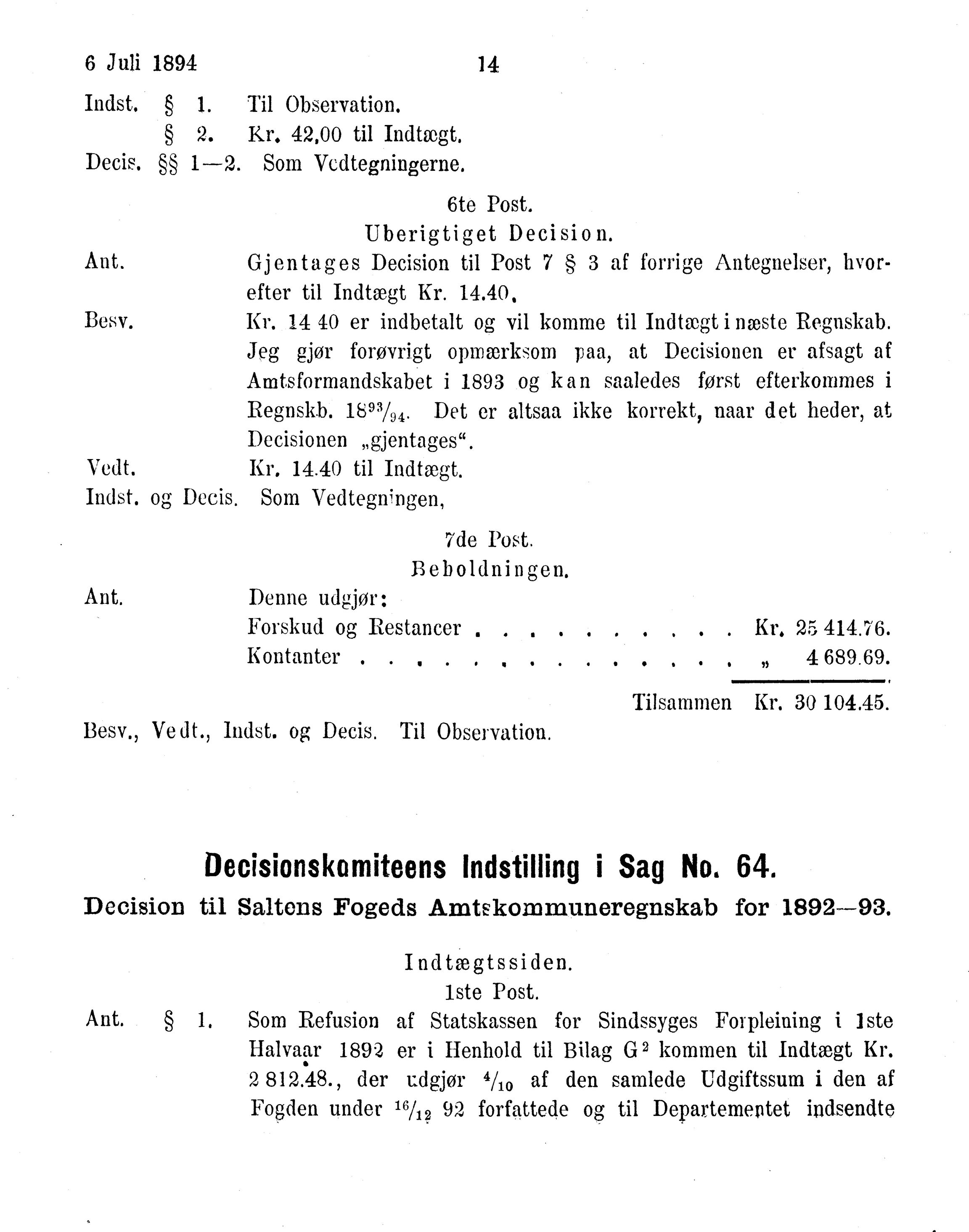 Nordland Fylkeskommune. Fylkestinget, AIN/NFK-17/176/A/Ac/L0017: Fylkestingsforhandlinger 1894, 1894