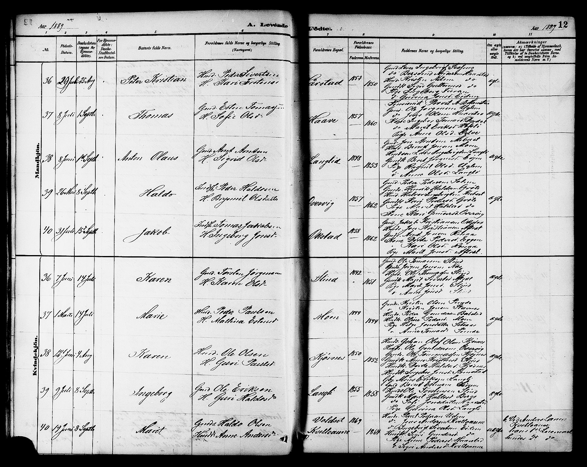 Ministerialprotokoller, klokkerbøker og fødselsregistre - Sør-Trøndelag, AV/SAT-A-1456/695/L1157: Parish register (copy) no. 695C08, 1889-1913, p. 12