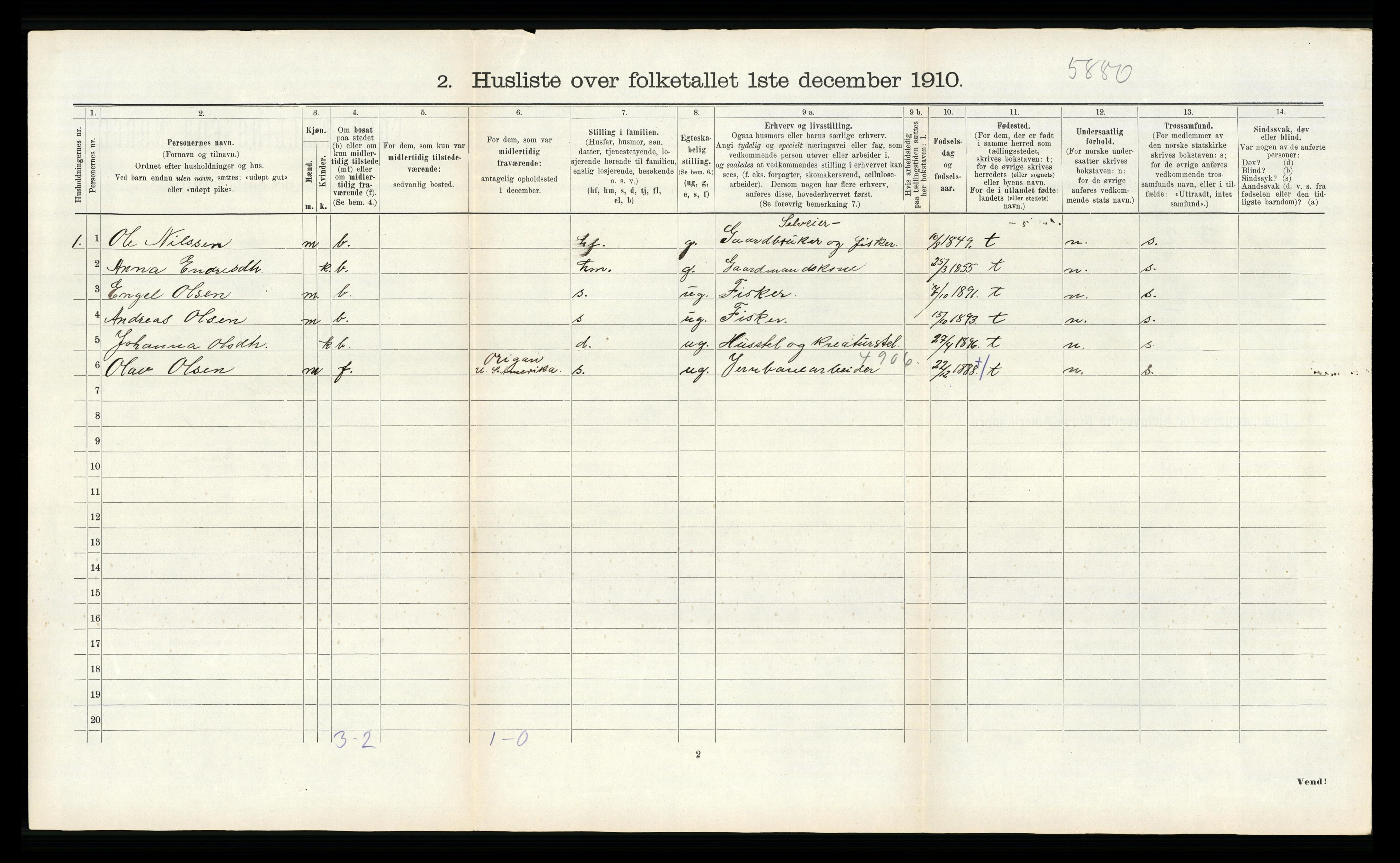 RA, 1910 census for Fjell, 1910, p. 460