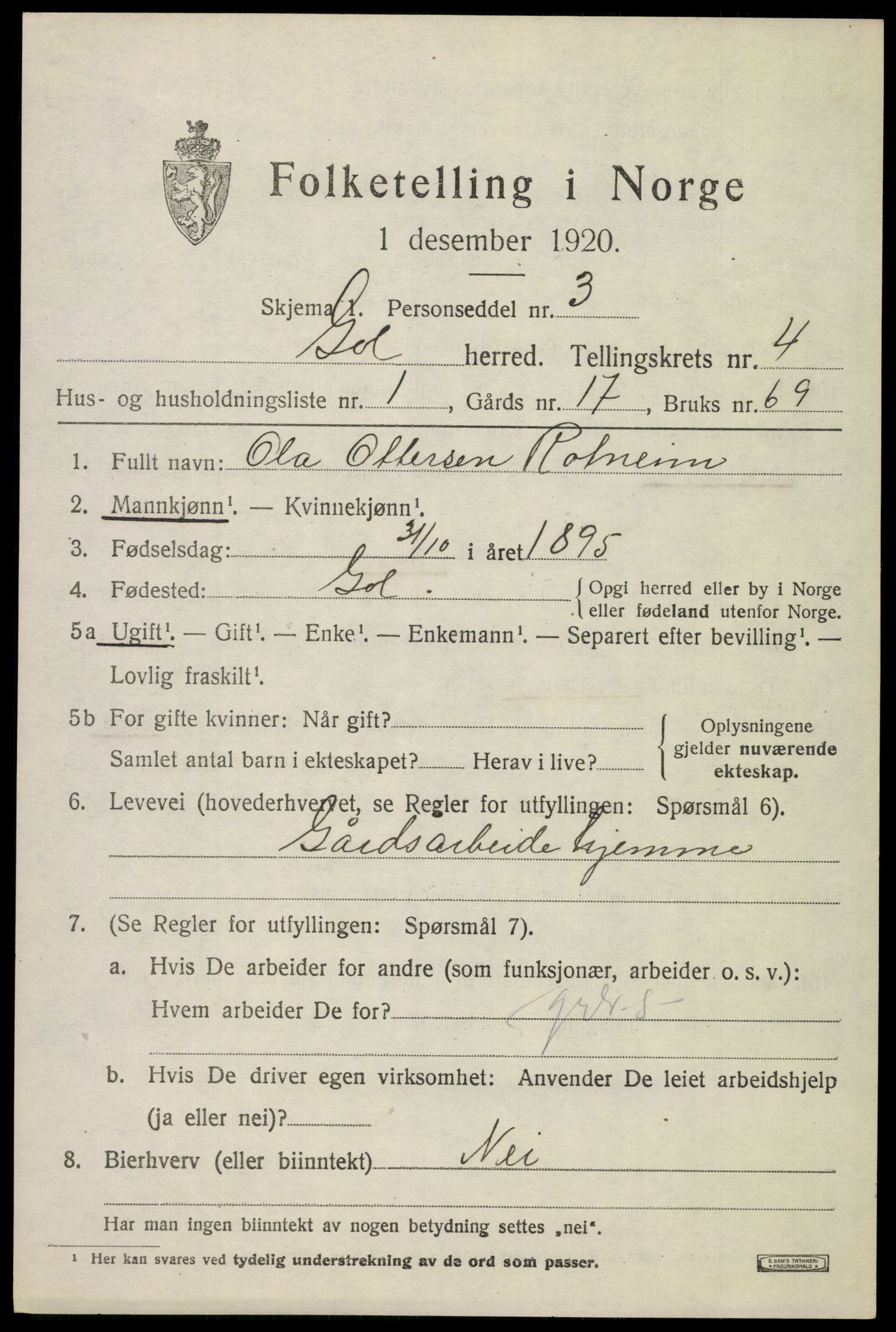 SAKO, 1920 census for Gol, 1920, p. 2734