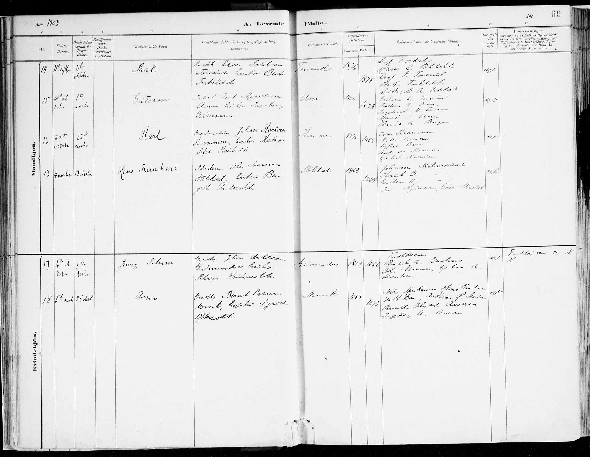 Lavik sokneprestembete, AV/SAB-A-80901: Parish register (official) no. B 1, 1882-1908, p. 69