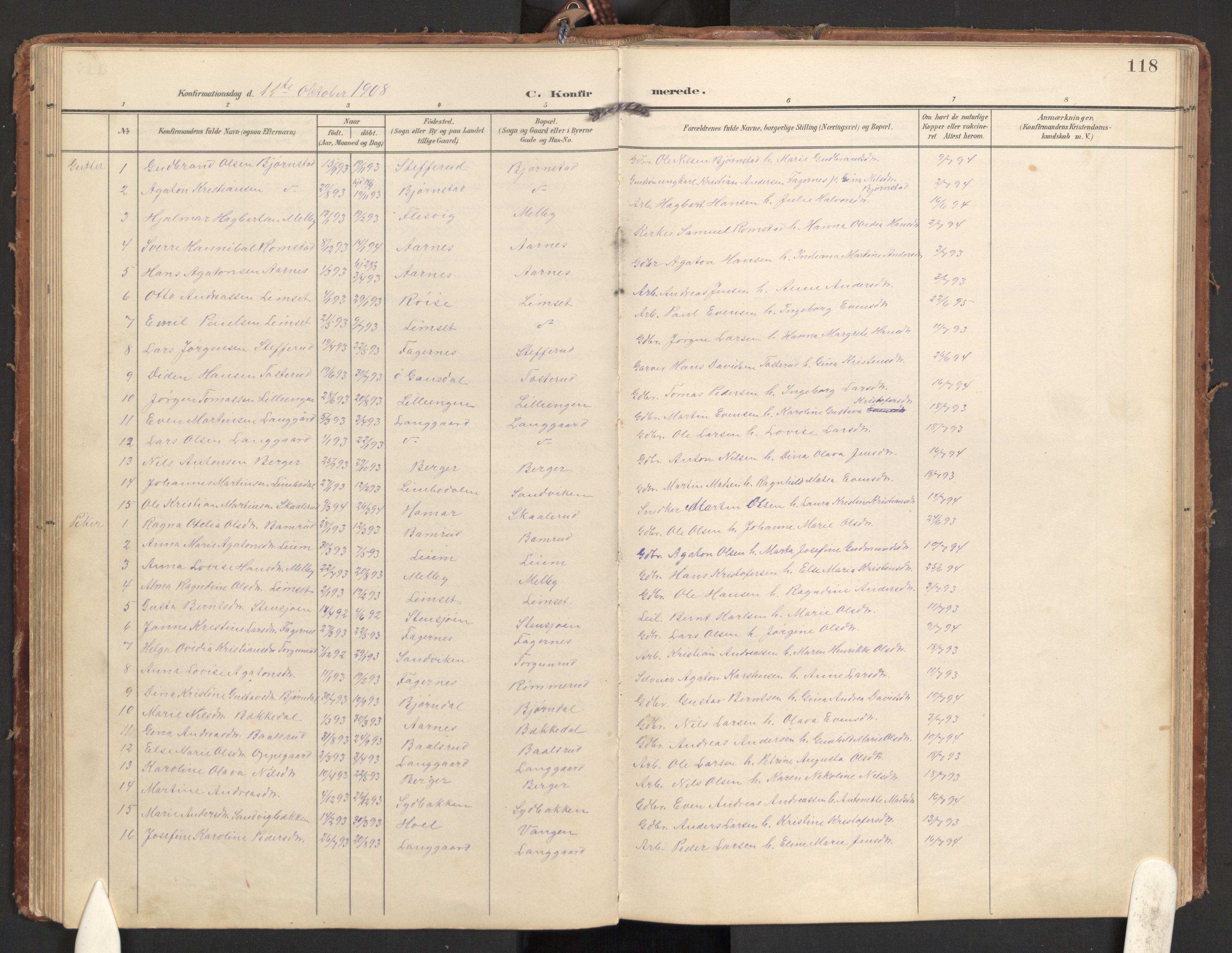 Hurdal prestekontor Kirkebøker, SAO/A-10889/G/Gb/L0001: Parish register (copy) no. II 1, 1902-1939, p. 118