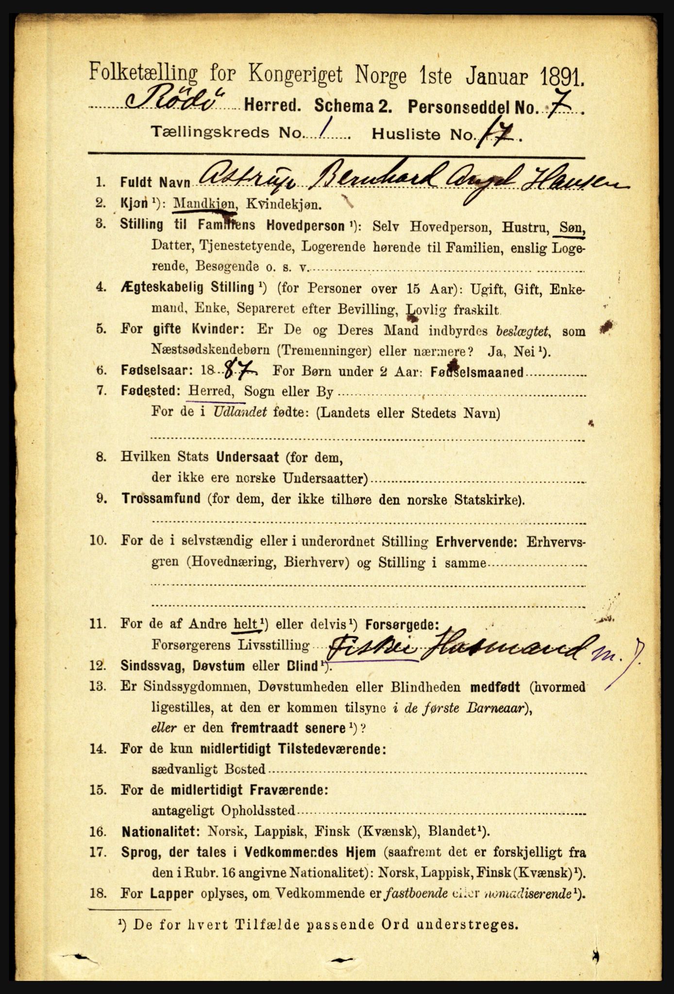 RA, 1891 census for 1836 Rødøy, 1891, p. 150