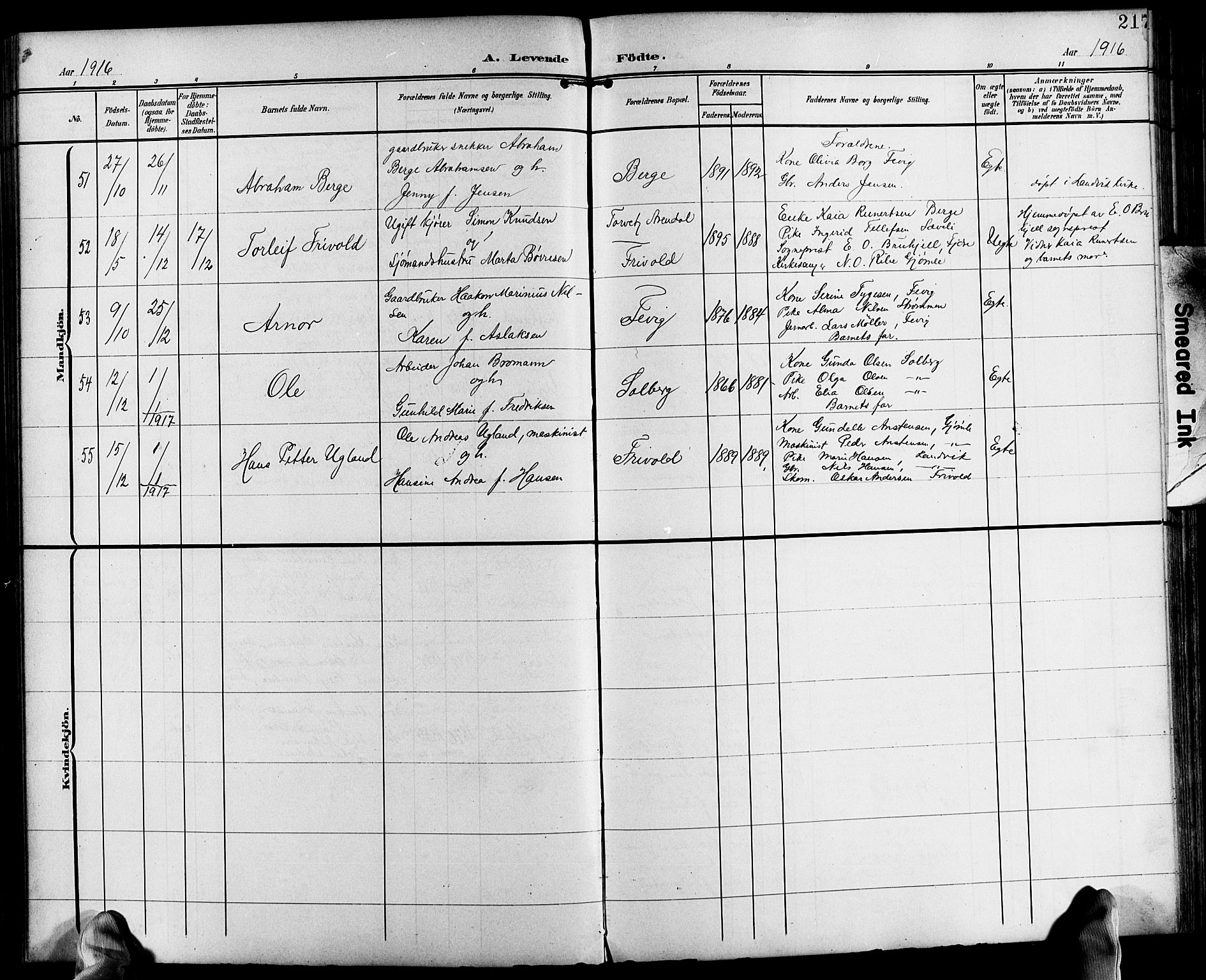 Fjære sokneprestkontor, AV/SAK-1111-0011/F/Fb/L0012: Parish register (copy) no. B 12, 1902-1925, p. 217