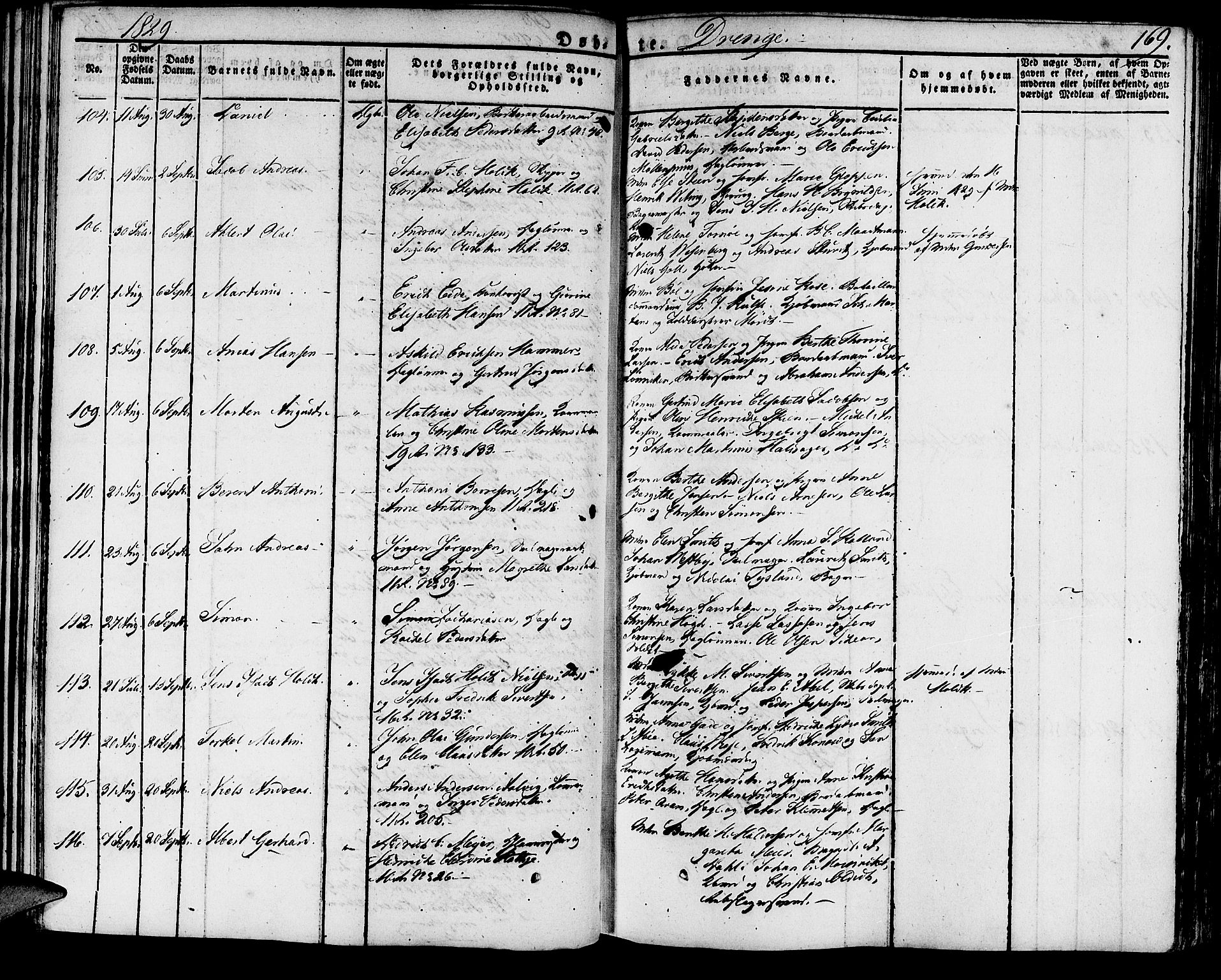 Domkirken sokneprestembete, SAB/A-74801/H/Haa/L0012: Parish register (official) no. A 12, 1821-1840, p. 169