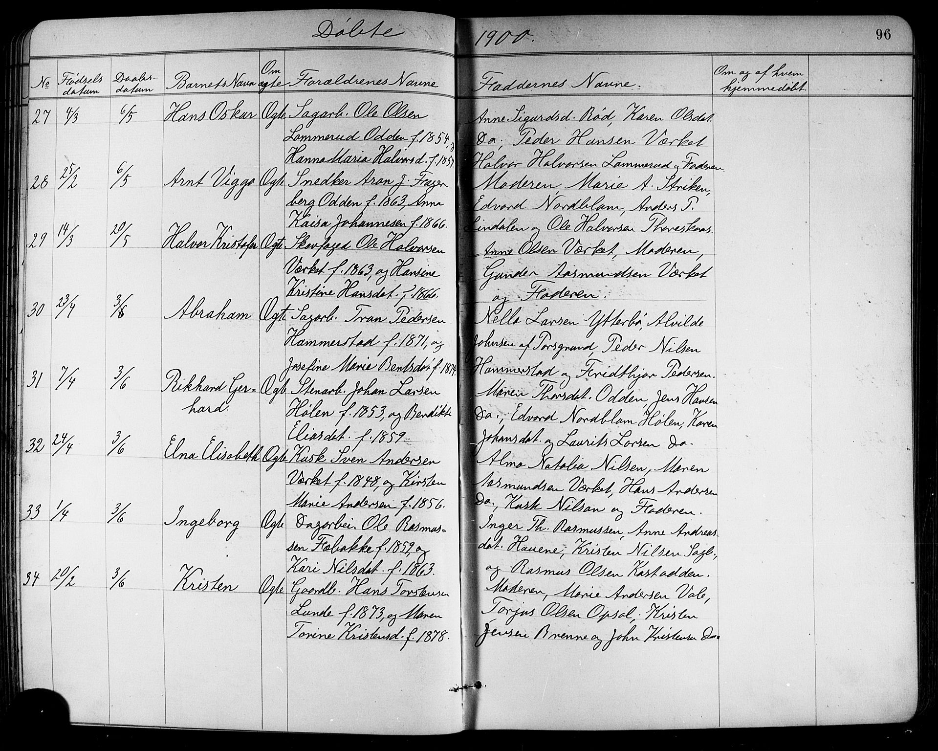 Holla kirkebøker, AV/SAKO-A-272/G/Ga/L0005: Parish register (copy) no. I 5, 1891-1917, p. 96