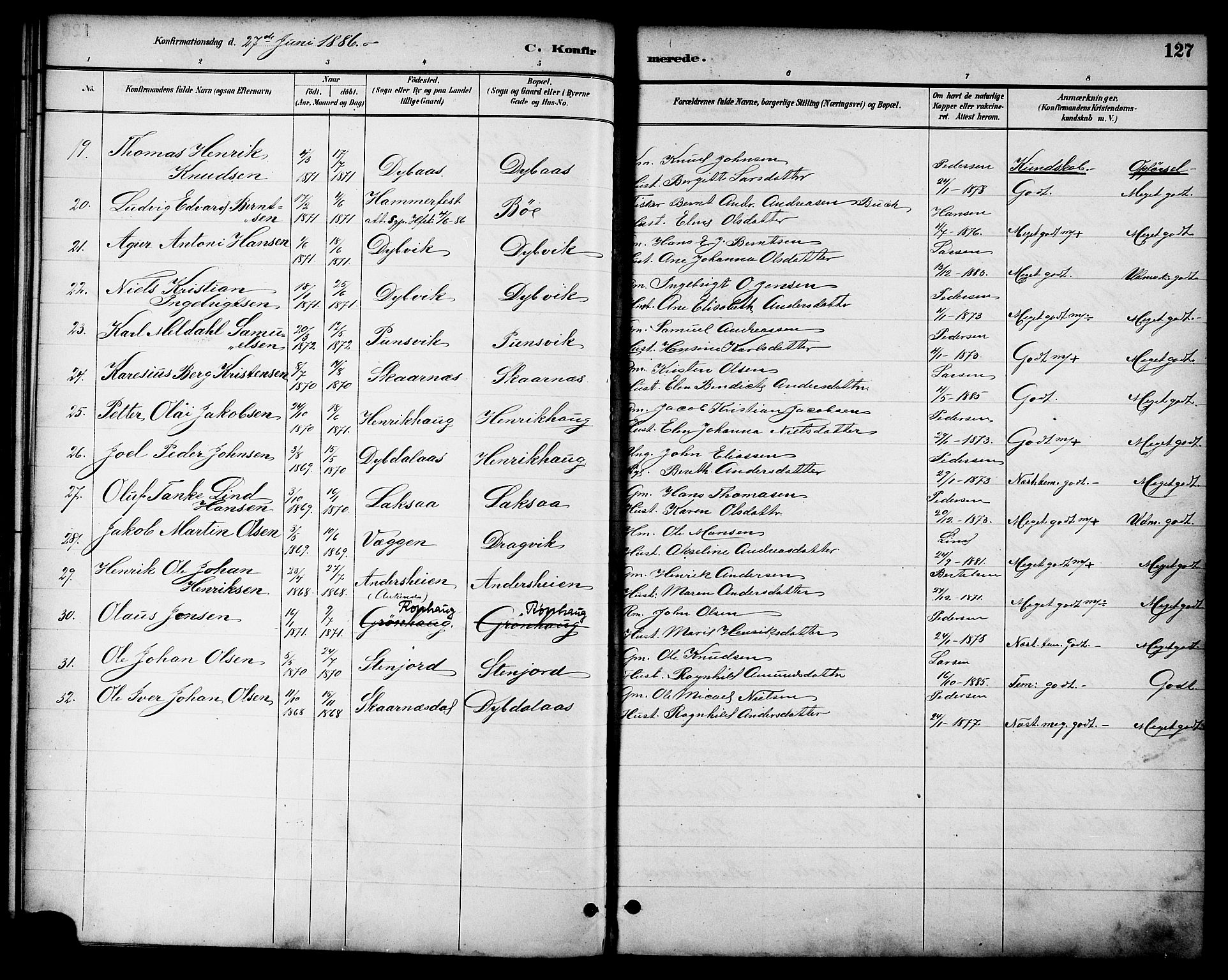 Ministerialprotokoller, klokkerbøker og fødselsregistre - Nordland, SAT/A-1459/863/L0898: Parish register (official) no. 863A10, 1886-1897, p. 127