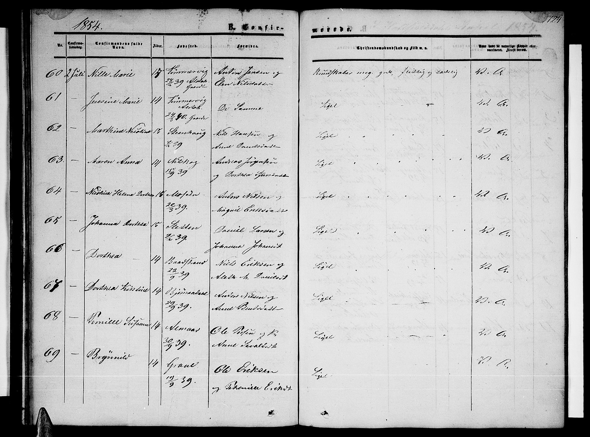 Ministerialprotokoller, klokkerbøker og fødselsregistre - Nordland, AV/SAT-A-1459/820/L0301: Parish register (copy) no. 820C03, 1851-1858, p. 124