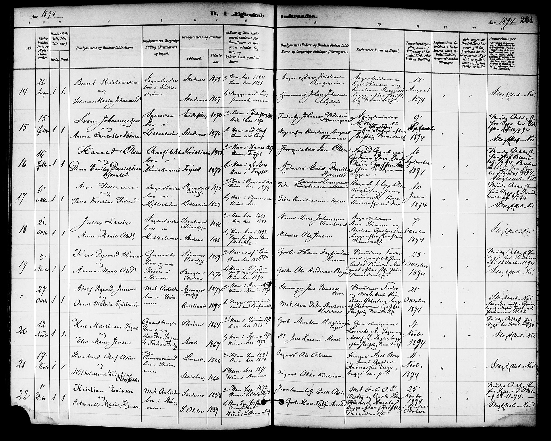 Skedsmo prestekontor Kirkebøker, SAO/A-10033a/F/Fa/L0014: Parish register (official) no. I 14, 1892-1901, p. 264