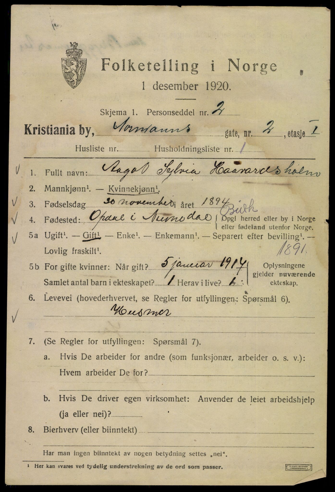 SAO, 1920 census for Kristiania, 1920, p. 425755