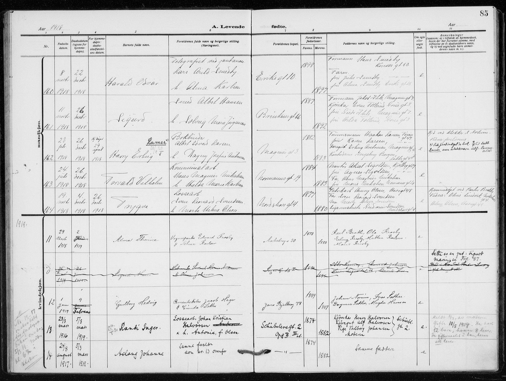 Kampen prestekontor Kirkebøker, SAO/A-10853/F/Fa/L0012: Parish register (official) no. I 12, 1916-1921, p. 85