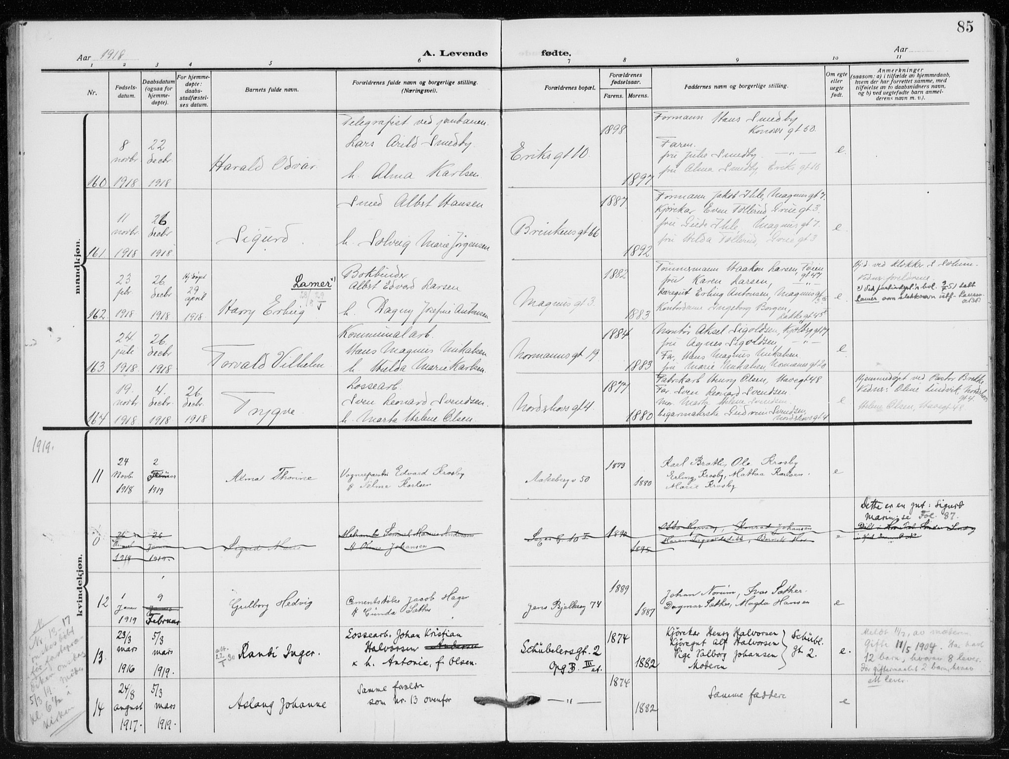 Kampen prestekontor Kirkebøker, AV/SAO-A-10853/F/Fa/L0012: Parish register (official) no. I 12, 1916-1921, p. 85