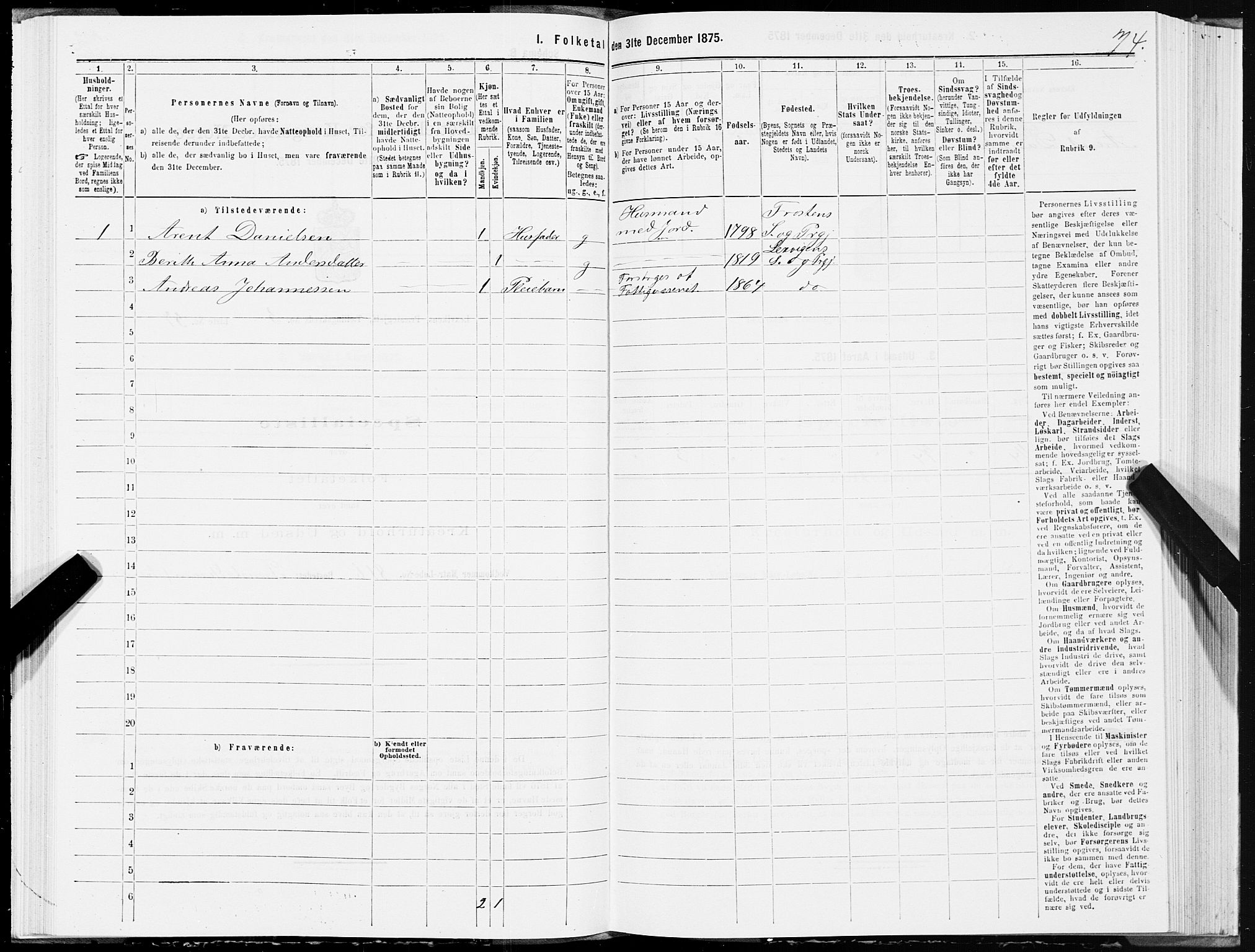 SAT, 1875 census for 1718P Leksvik, 1875, p. 2074
