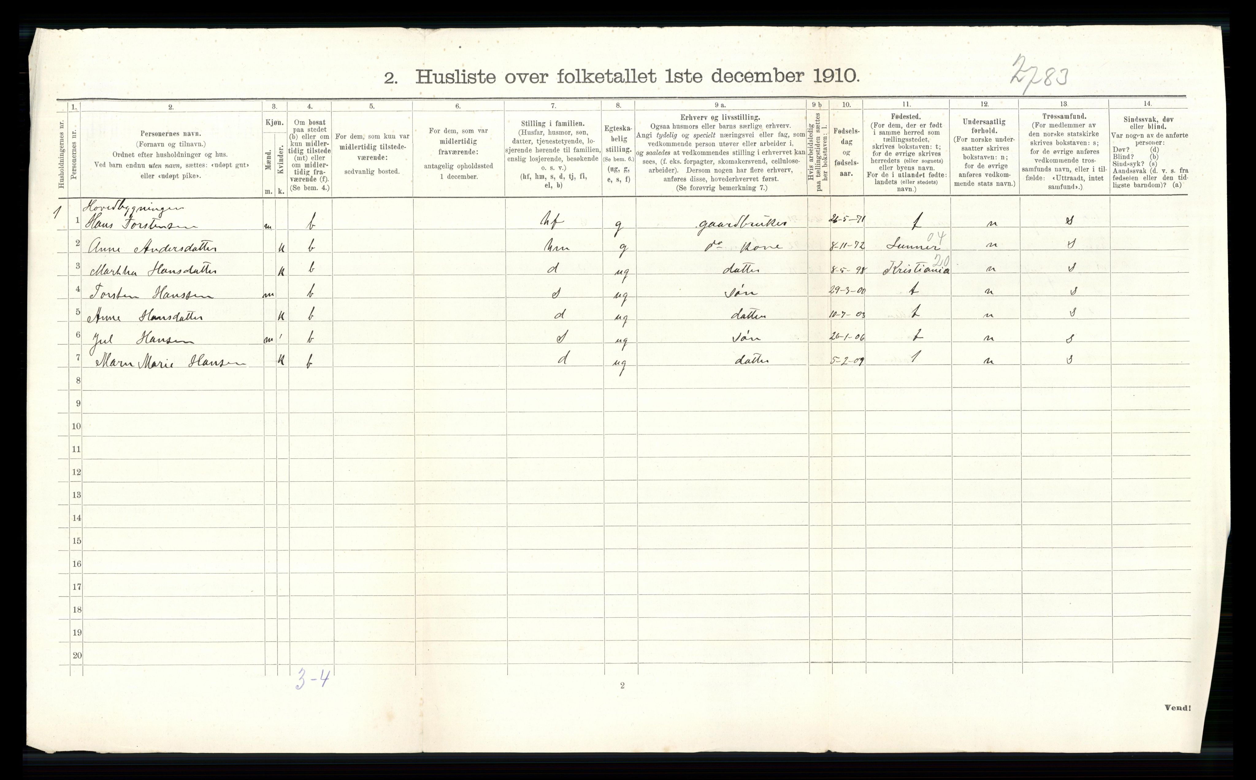 RA, 1910 census for Gran, 1910, p. 752