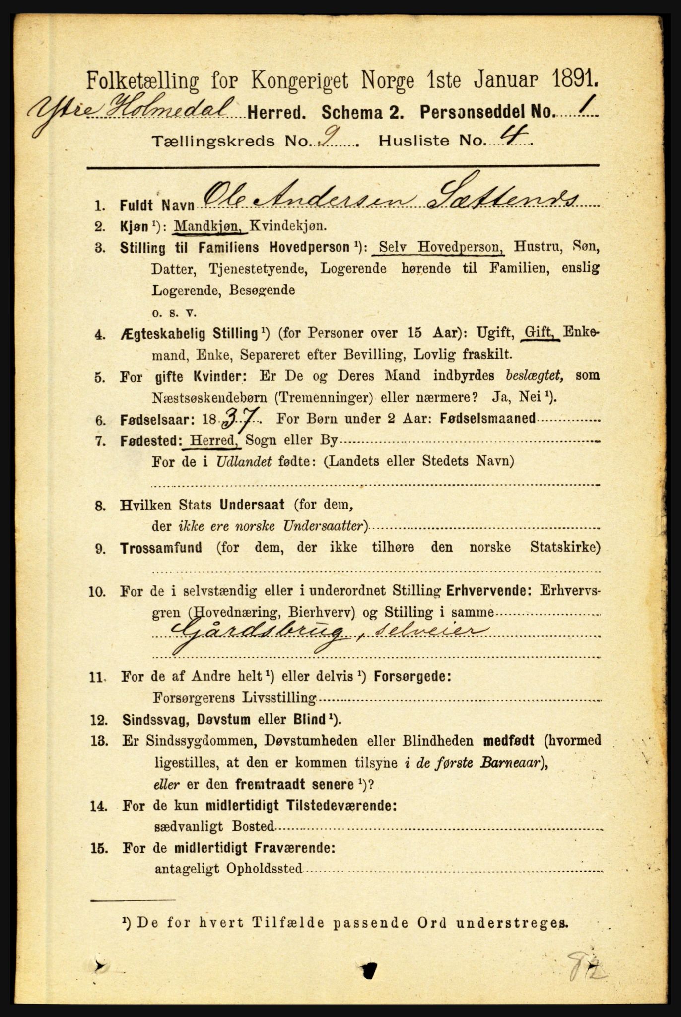 RA, 1891 census for 1429 Ytre Holmedal, 1891, p. 2055