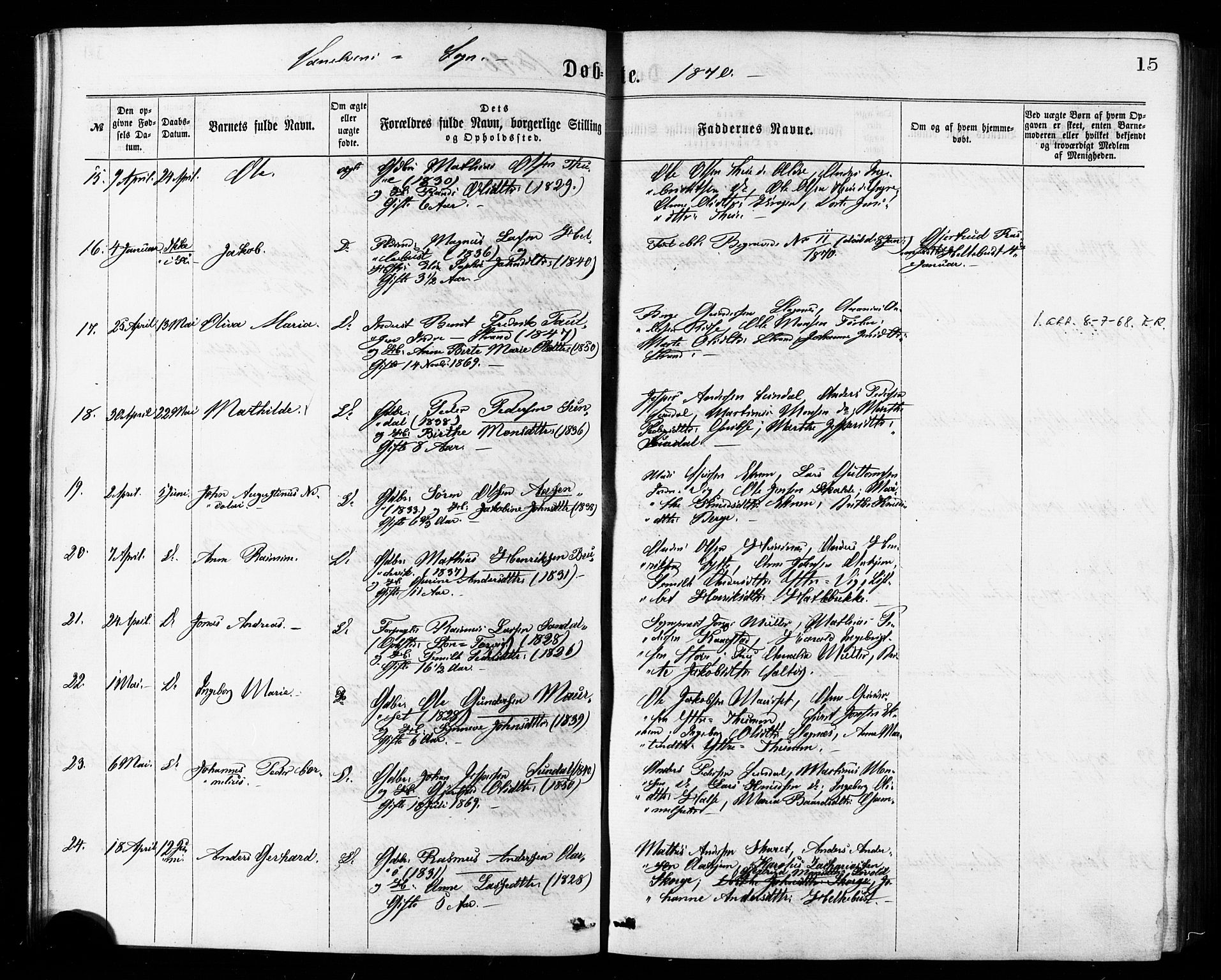 Ministerialprotokoller, klokkerbøker og fødselsregistre - Møre og Romsdal, AV/SAT-A-1454/501/L0007: Parish register (official) no. 501A07, 1868-1884, p. 15