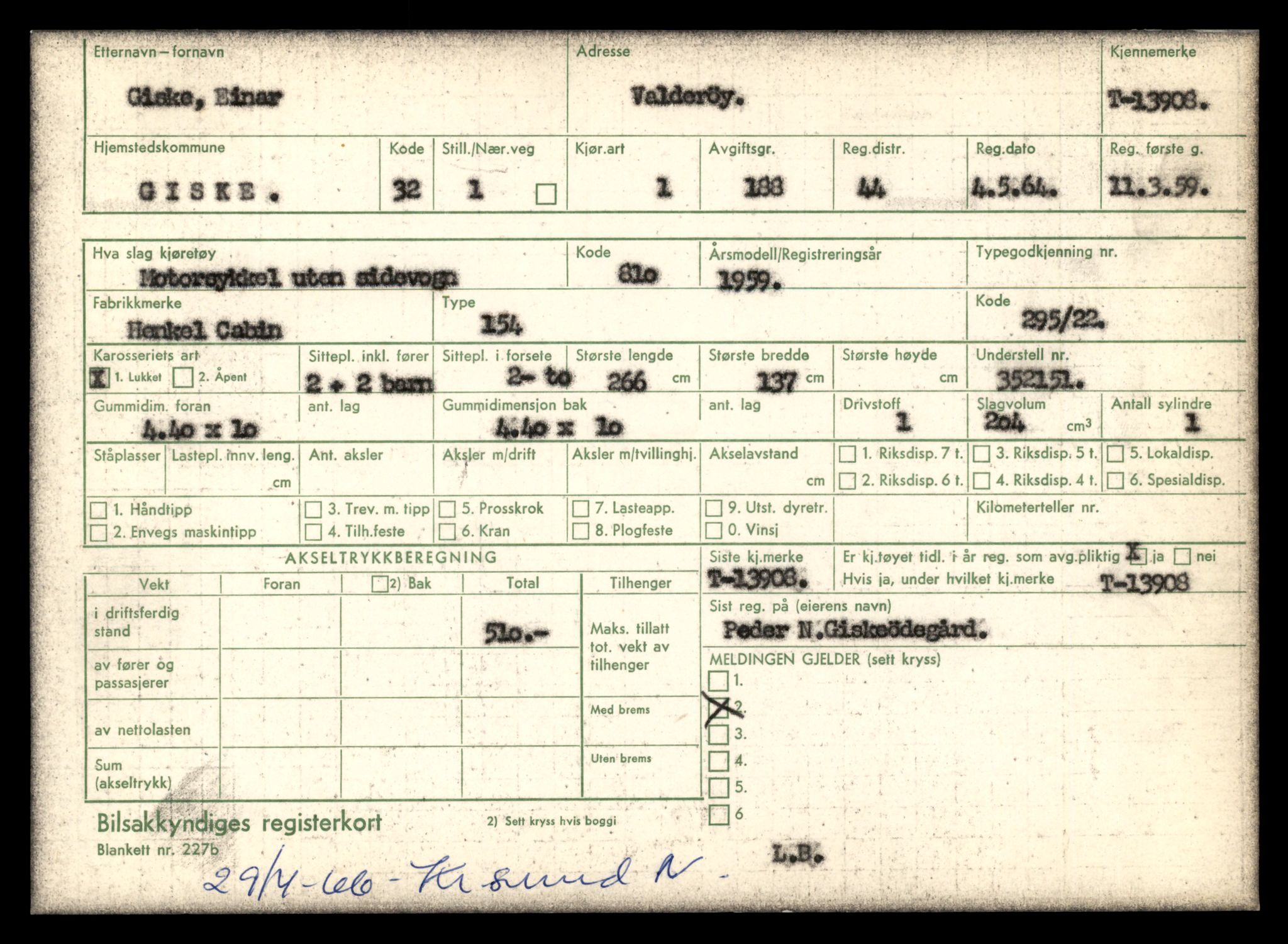 Møre og Romsdal vegkontor - Ålesund trafikkstasjon, AV/SAT-A-4099/F/Fe/L0042: Registreringskort for kjøretøy T 13906 - T 14079, 1927-1998, p. 41